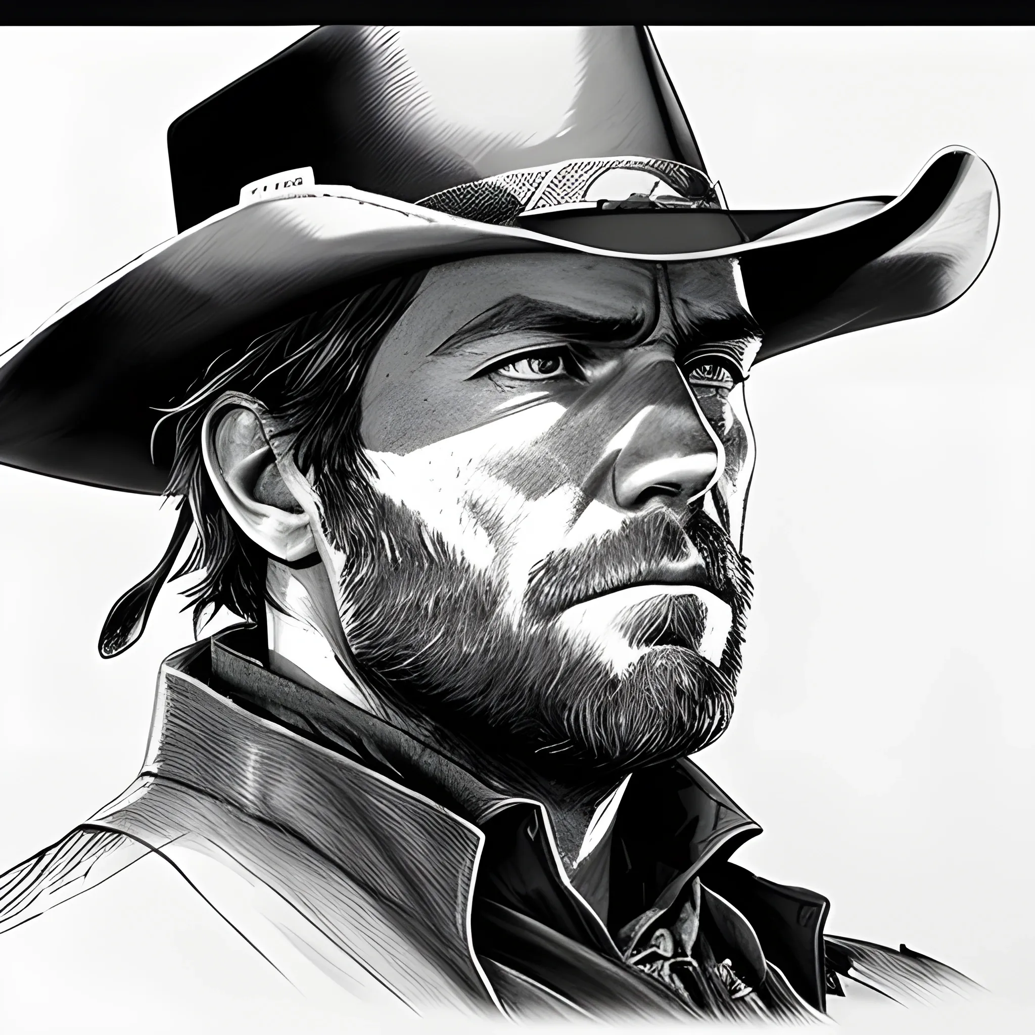 , Pencil Sketch, red, arthur morgan, rdr2, face only, intense, looking away, side angle