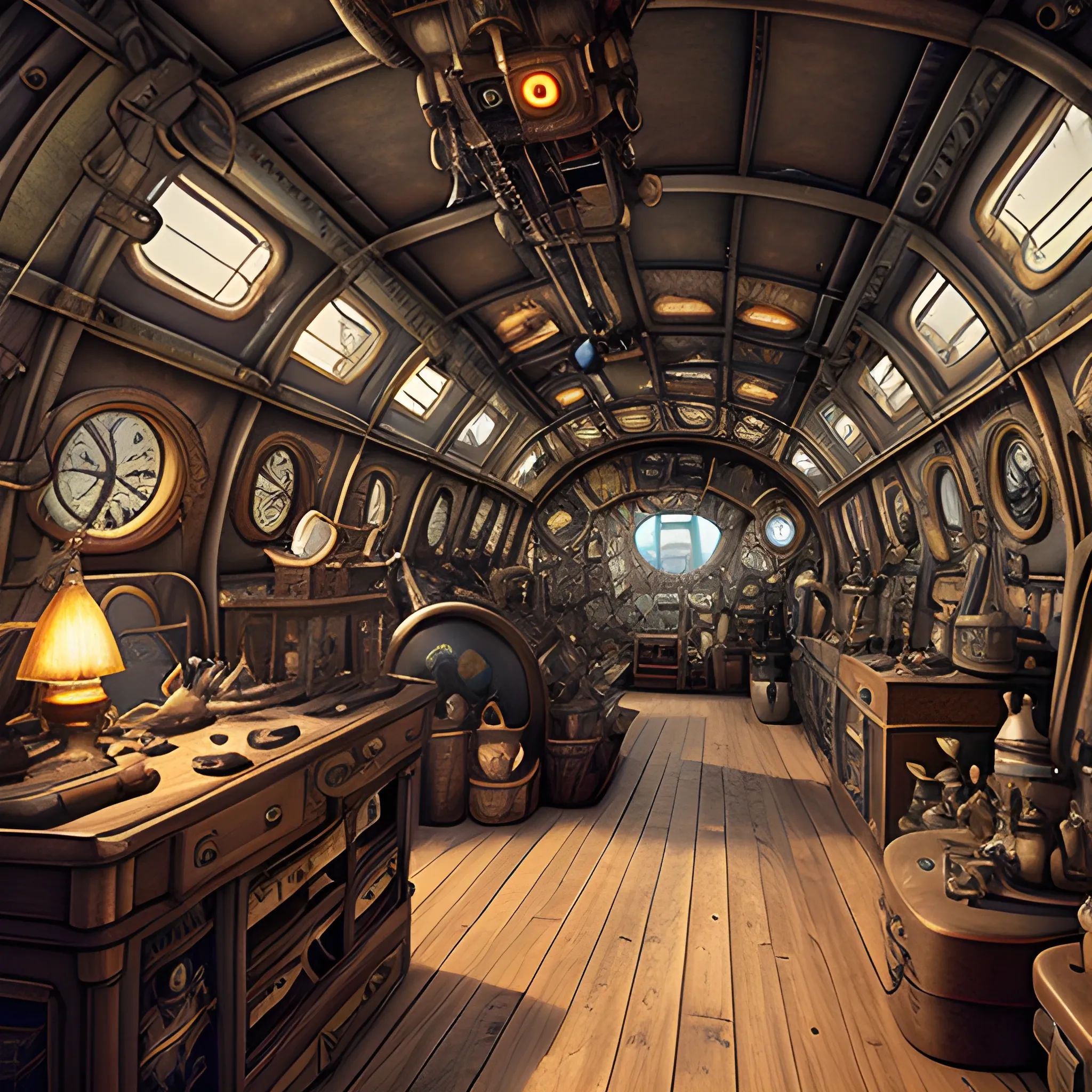 steampunk antique store in an airship, filled with stuffed prehistoric animals，film quality, unreal engine, matte, award-winning, beautiful studio Darklight