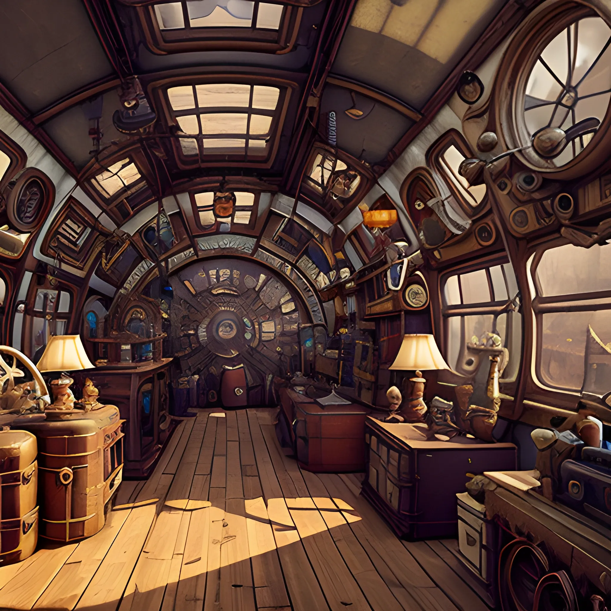 steampunk antique store in an airship, filled with stuffed toys，film quality, unreal engine, matte, award-winning, beautiful studio Darklight