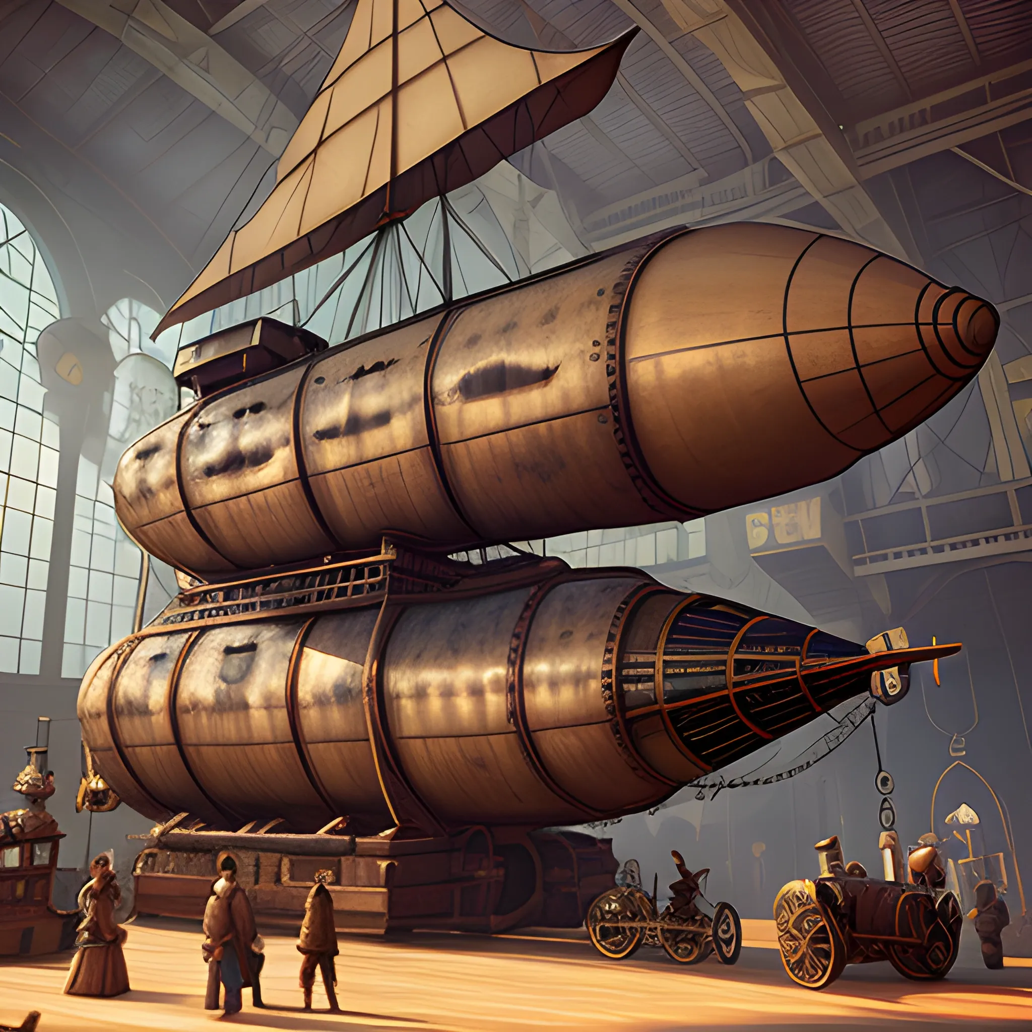 Many oversized stuffed animals filled a steampunk antique airship, film quality, unreal engine, matte, award-winning, beautiful studio Darklight