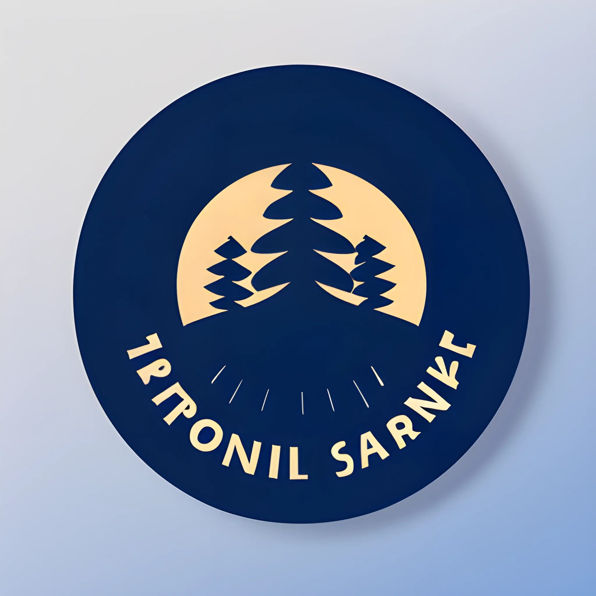 a round logo with 4 pines standing together, use gradient