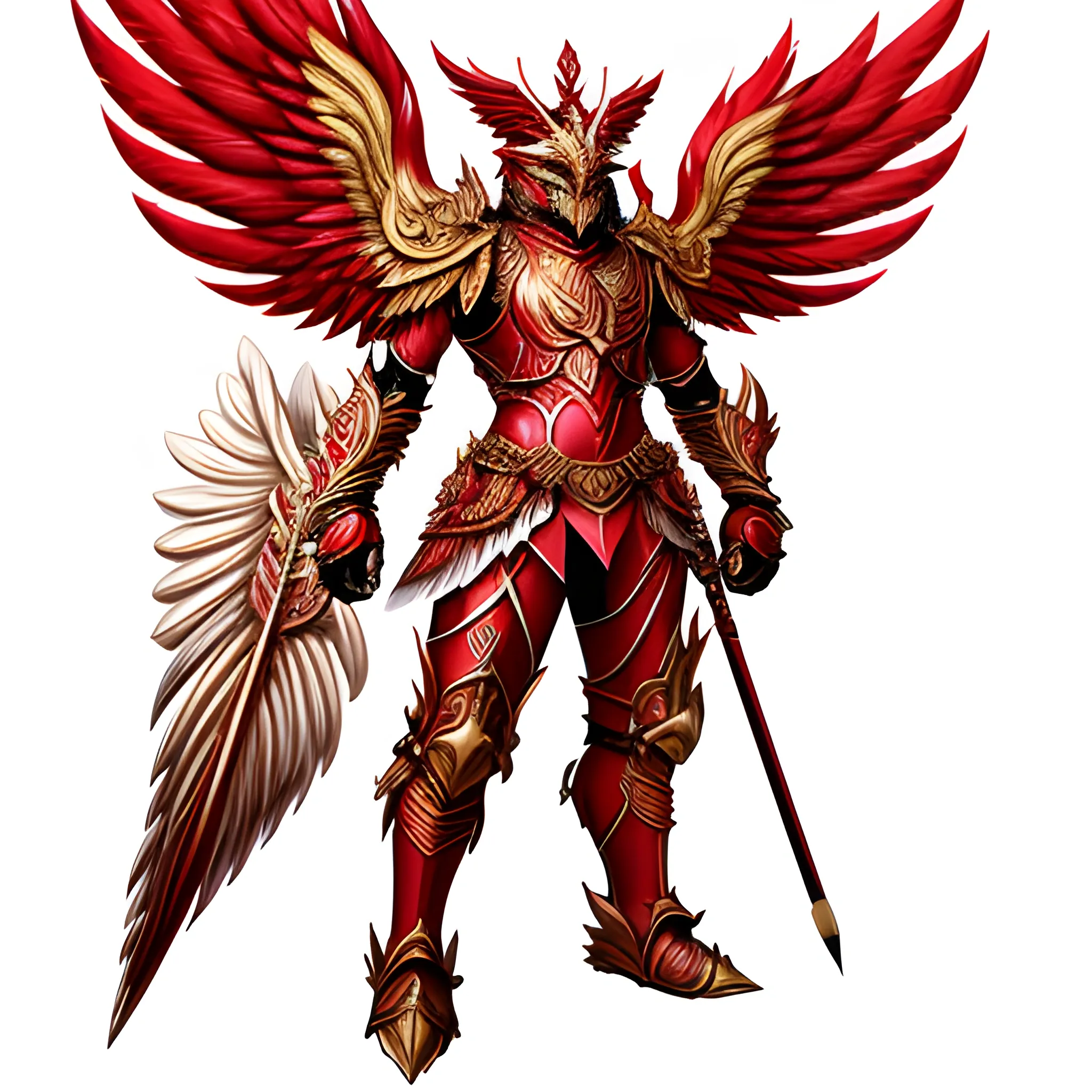 the mascot of the Garuda beast warrior with golden wings and red and white armor, red and white flag background, Pencil Sketch