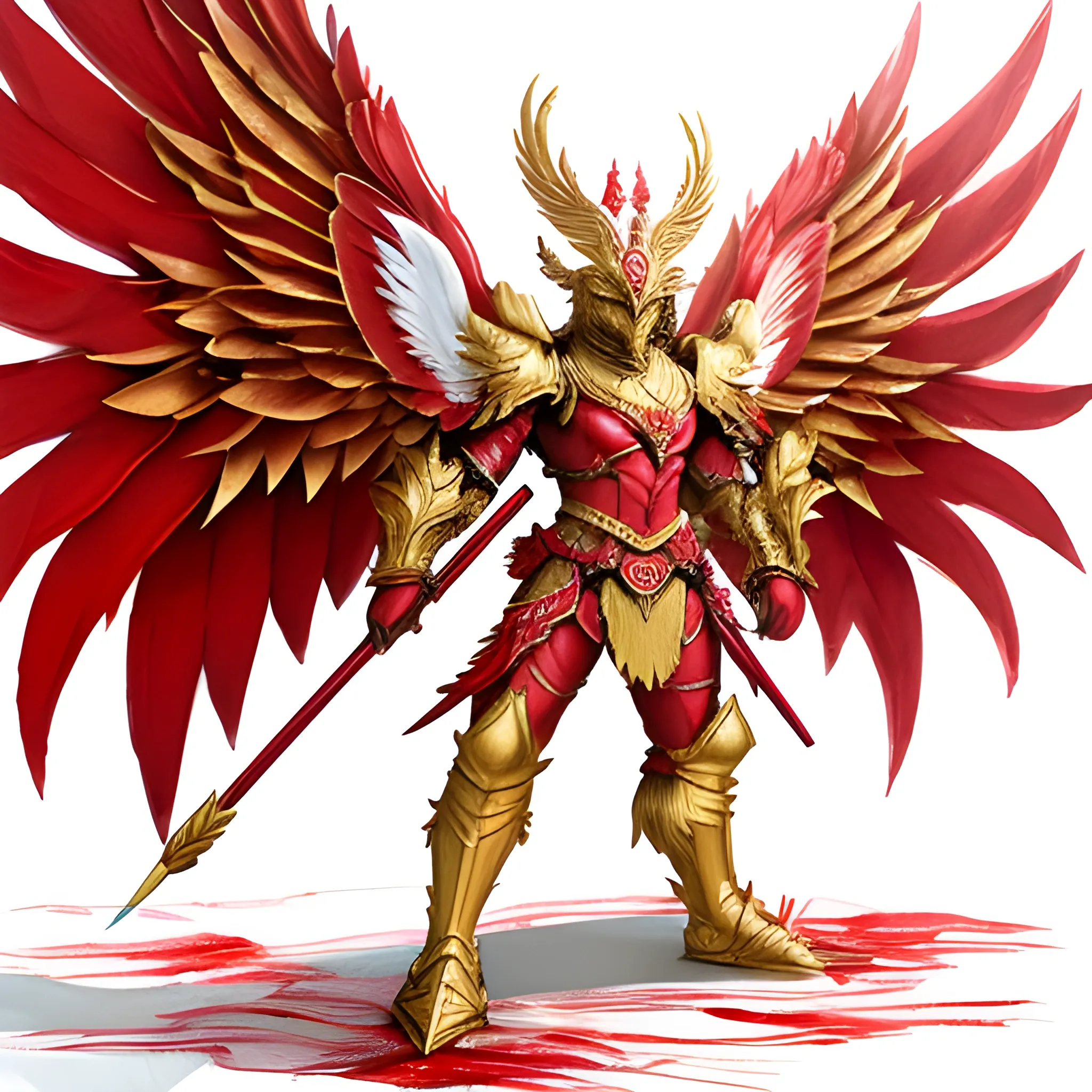 the mascot of the Garuda beast  with golden wings and red and white armor, red and white flag background, Pencil Sketch, Water Color, Oil Painting, 3D