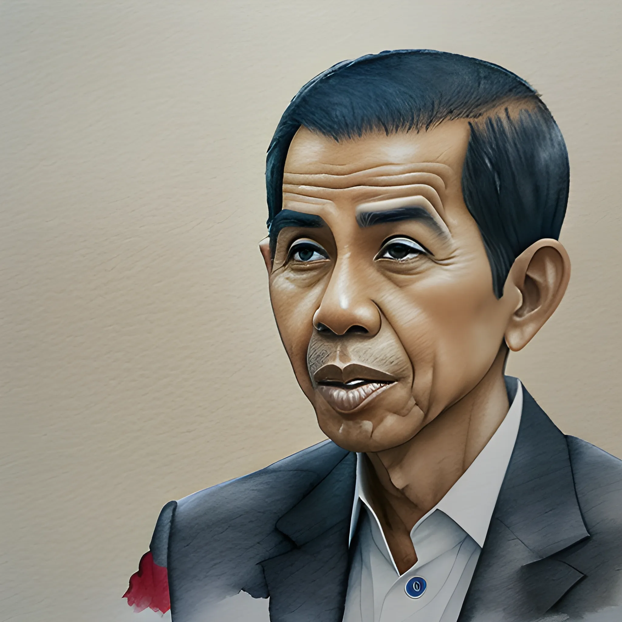 President's Ir jokowidodo sad for indonesia cuntry, Pencil Sketch, Water Color, Oil Painting