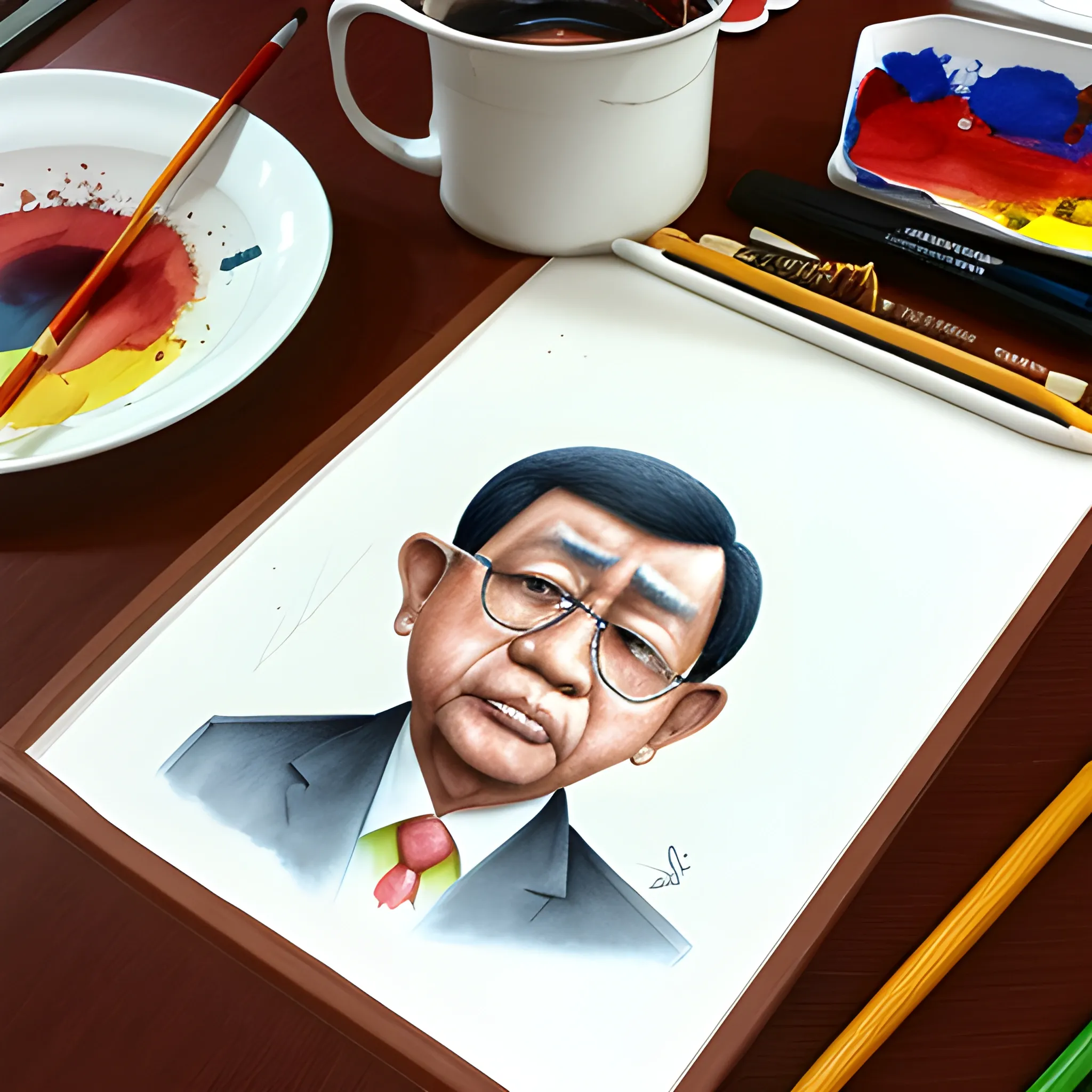 President's sad for indonesia cuntry, Pencil Sketch, Water Color, Oil Painting, 3D, Cartoon