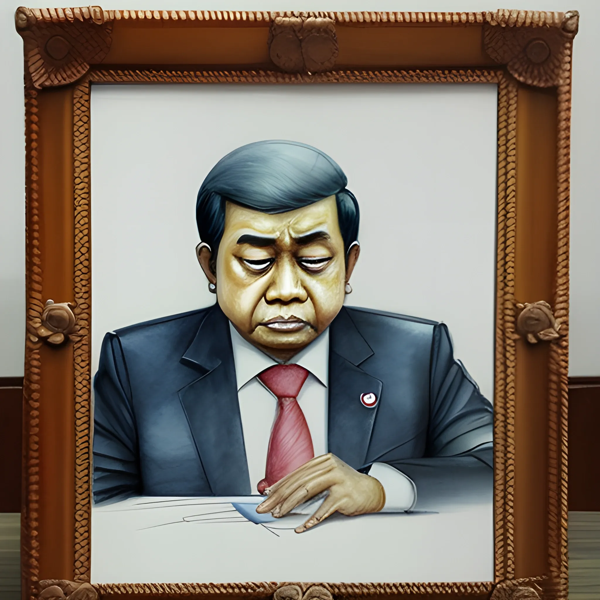 President's sad for indonesia cuntry, Pencil Sketch, Water Color, Oil Painting, 3D, Cartoon