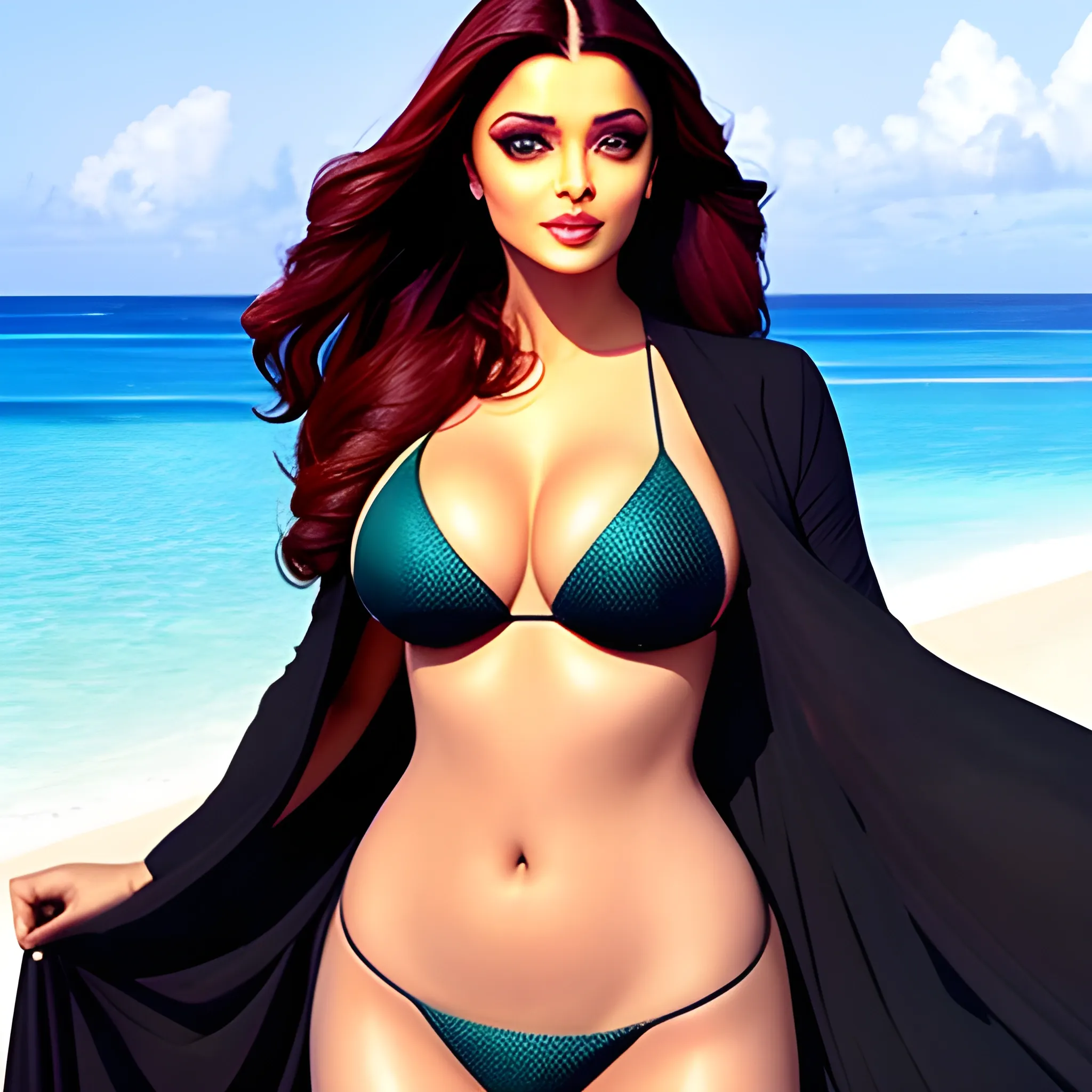 Aishwarya Rai wearing a small bikini with enormous breast and bi