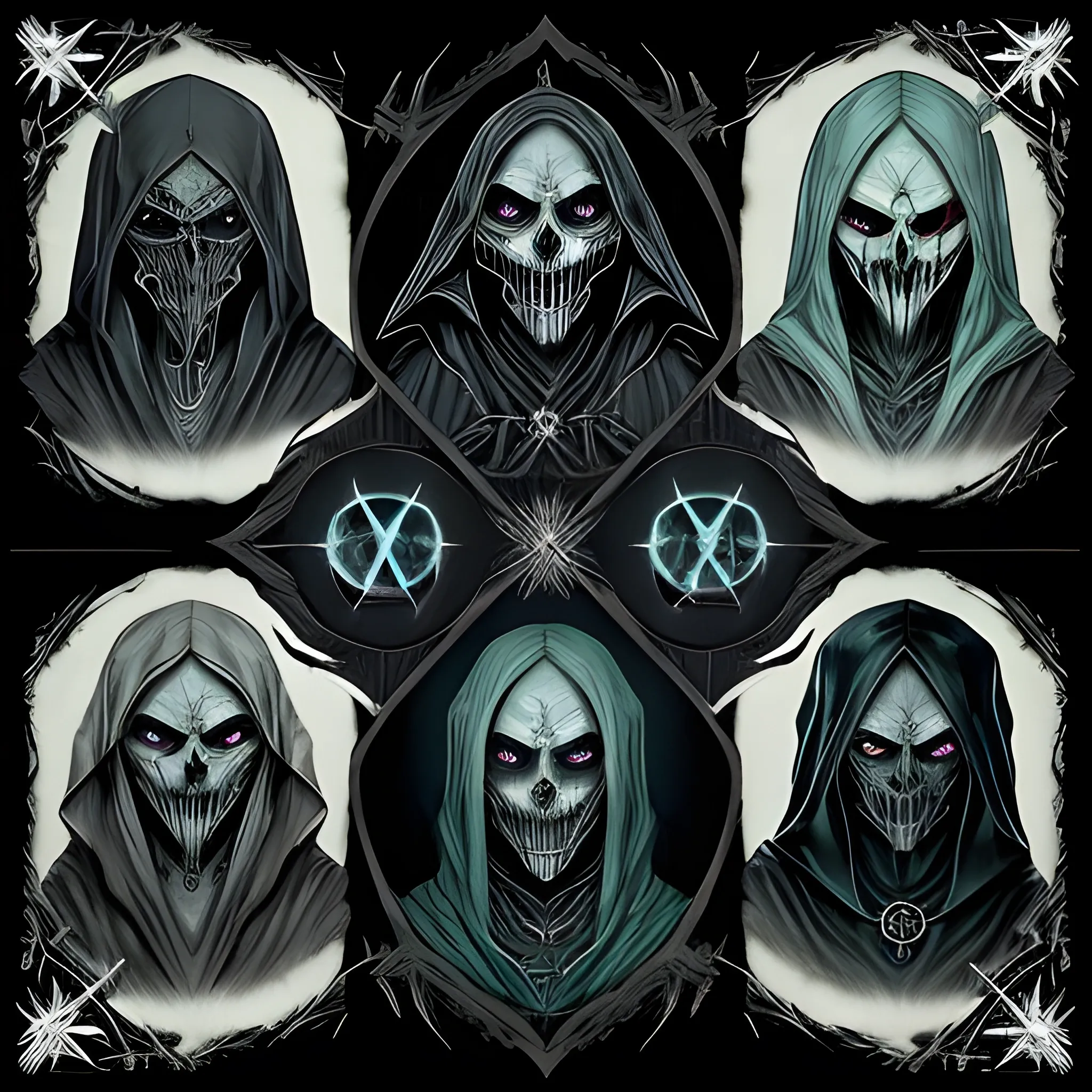 Dark Attire: The cultists wear long, flowing robes in shades of deep purple, black, or dark gray. The robes are often adorned with occult symbols and sigils associated with necromantic magic and Malachi's dark influence. The hoods of their robes are typically pulled up, casting shadows over their faces, giving them an air of mystery and menace.

Face Coverings: Some cultists wear face coverings or masks, further obscuring their features. These coverings often feature unsettling designs, such as skeletal faces or demonic visages, symbolizing their allegiance to death and darkness.

Occult Accessories: Cultists may wear various occult accessories, such as bone necklaces, finger bones, or amulets adorned with dark gems or symbols. These items are believed to channel the powers of necromancy and connect the wearer to the forces of evil.

Pallid Skin: Prolonged exposure to dark magic and their devotion to Malachi may give the cultists' skin a sickly pallor, further emphasizing their otherworldly appearance.

Glowing Eyes: In some cases, the eyes of the cultists may glow with an unnatural or eerie light, hinting at their connection to the dark powers they serve. The glow can be a pale blue, sickly green, or even crimson, depending on the nature of their necromantic abilities.

Ritualistic Tattoos: Some cultists bear ritualistic tattoos etched into their skin, marking their allegiance to Malachi and the dark arts. These tattoos often depict ominous symbols, arcane runes, or images associated with death and decay.

Feral Traits: As a result of their embrace of dark powers, some cultists may display feral traits, such as elongated canine teeth or claw-like nails, reminiscent of creatures of the night.

Overall, the appearance of Malachi's cultists is haunting and unsettling, with an aura of darkness and malevolence. Their attire, accessories, and physical features convey their allegiance to the fallen Aasimar and their commitment to furthering his nefarious plans. As they move in shadows and secrecy, they pose a significant threat to the world, ready to carry out their master's bidding and plunge Lumina Isle into everlasting darkness.