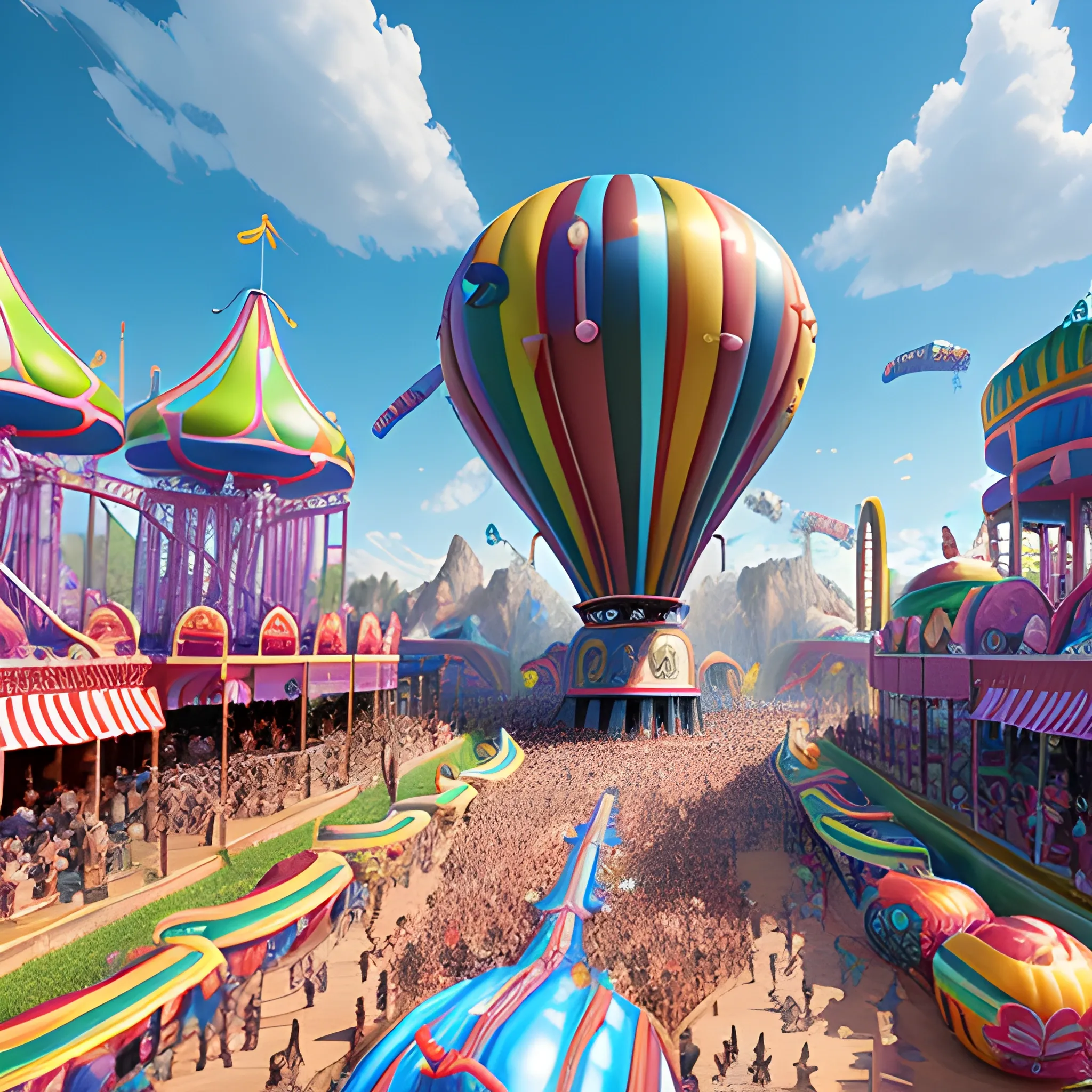 masterpiece, inflated amusement park, full of family fun and excitement, film quality, unreal engine, matte, award-winning, beautiful studio Darklight