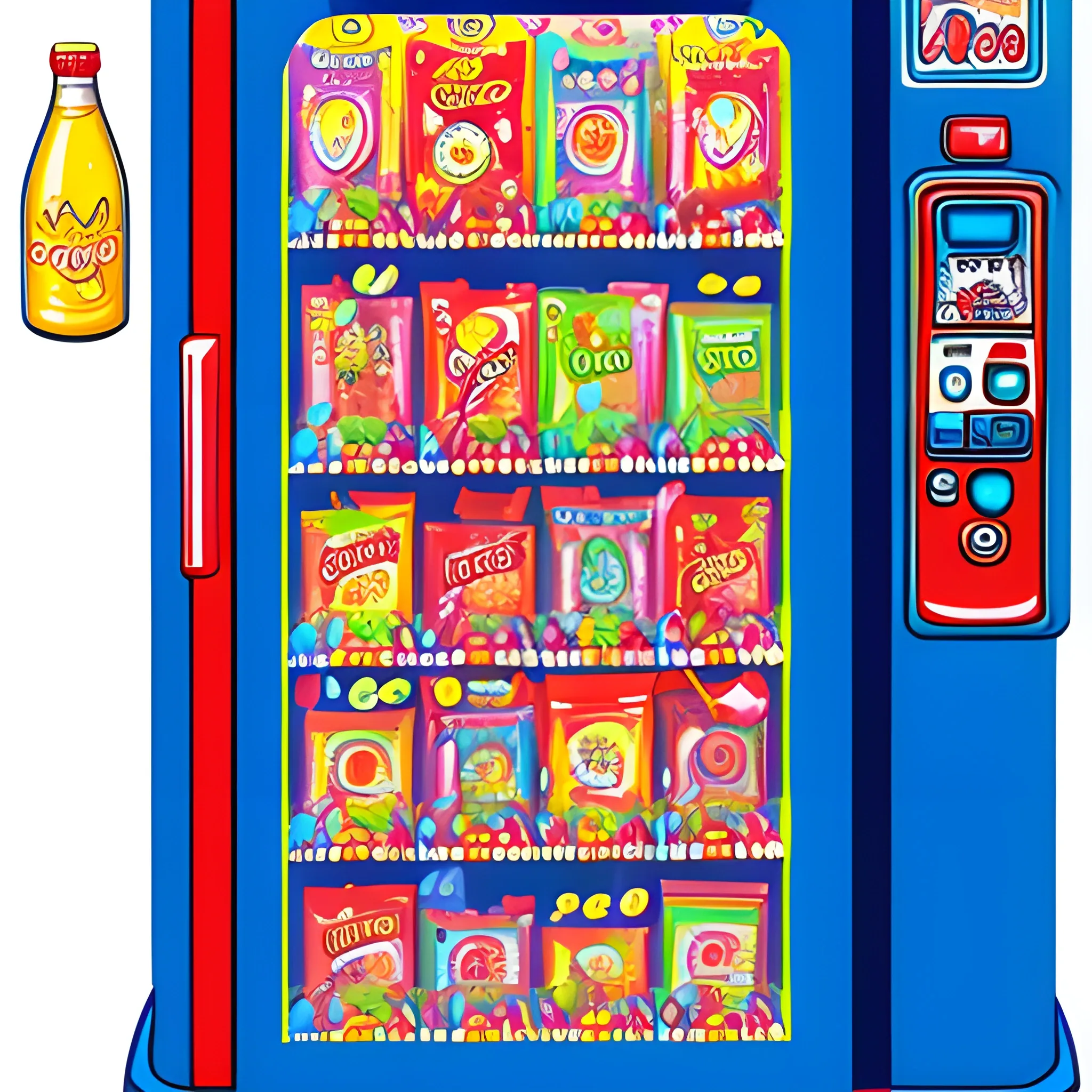candy, beverage, toy vending machine in digital drawing style, with a close-up view