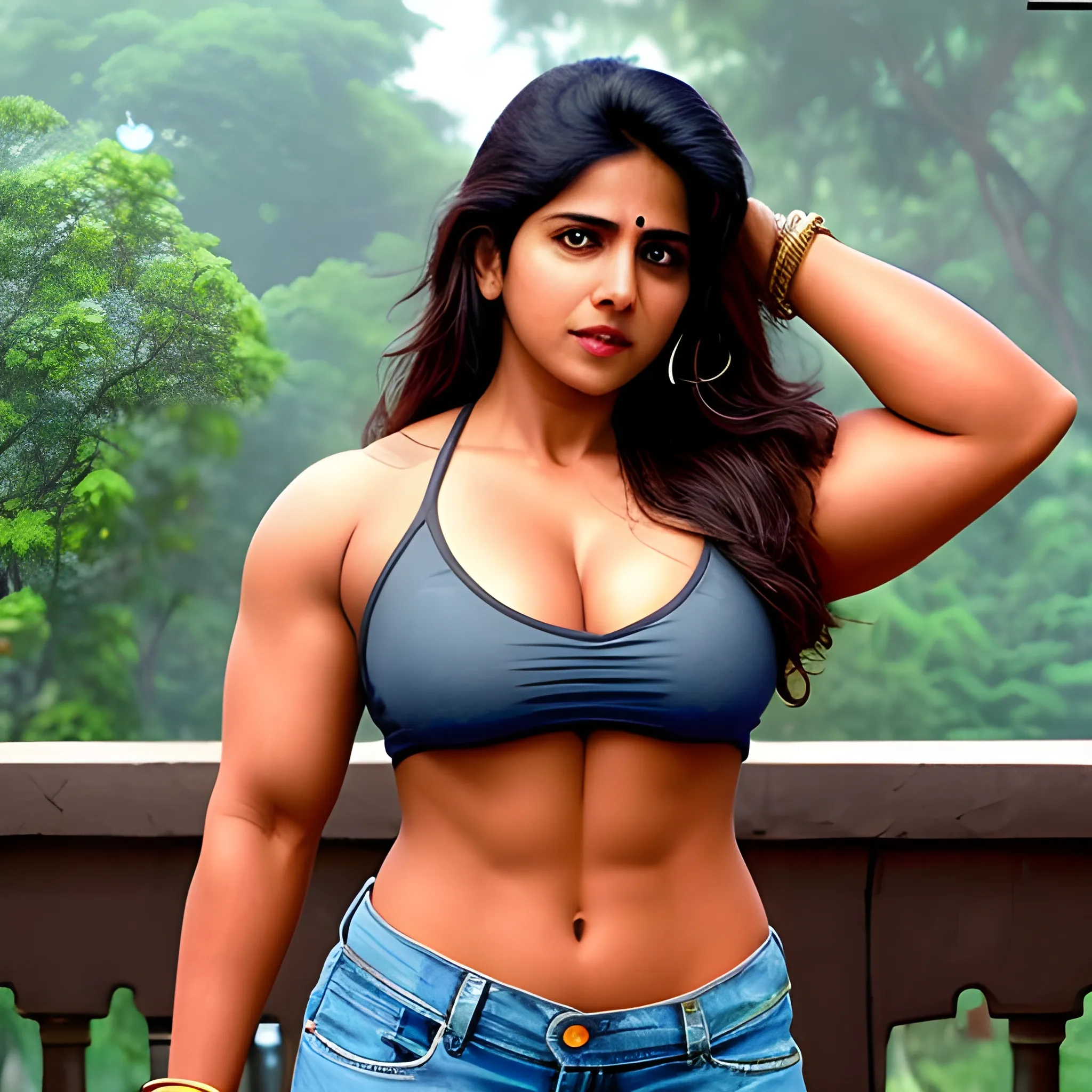 Anjali Sharma on bold style position with biggest chest and bigger thigh white muscular body ultra FHD 