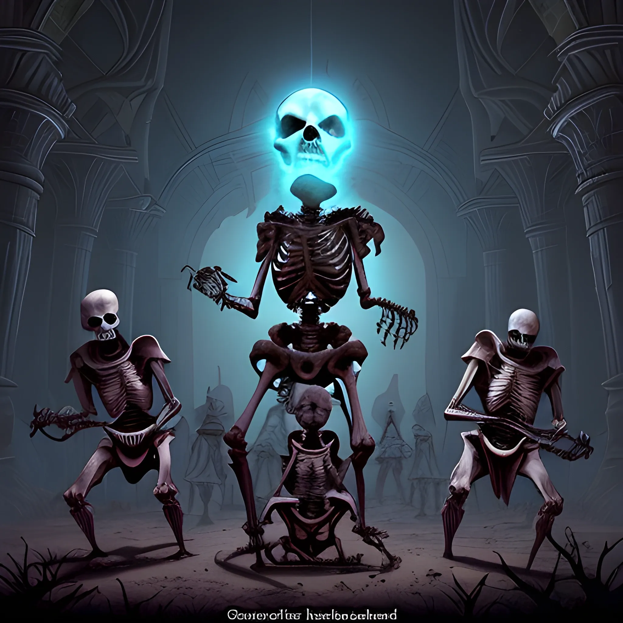 Appearance: A skeleton is a reanimated undead creature, the animated remains of a once-living being. They are skeletal in form, devoid of flesh and organs, and are held together by dark necromantic magic. Their bones can be of various sizes and shapes, depending on the creature they were before death. The bones of a humanoid skeleton are often bleached white, while those of larger creatures might retain a more weathered appearance.

Features: Skeletons are mindless creatures, devoid of the emotions and intellect they possessed in life. Their movements are stiff and jerky, controlled by the magic that animates them. They lack the strength and capabilities they had in life but can still be formidable due to their resistance to exhaustion and immunity to poison and many mind-affecting spells.

Habitat: Skeletons can be found in various environments, wherever dark necromantic magic is practiced or where ancient burial sites have been disturbed. They are often encountered in crypts, dungeons, or as guardians of forgotten tombs. In your DND world, they might be the remnants of fallen warriors or victims of dark rituals, arising to serve their necromantic masters.

Behavior: As mindless undead, skeletons are compelled to follow the commands of their creators or necromancers who control them. They have no will of their own and exist solely to fulfill the tasks assigned to them. Whether that means guarding a location, attacking intruders, or carrying out a specific purpose, skeletons are bound to carry out their orders until they are destroyed.

Role in the World: In your DND world, skeletons could serve as a constant reminder of the dark arts and the dangers of necromancy. They may be used by evil necromancers as minions or guardians, lurking in ancient crypts or dungeons to deter intruders. Adventurers might encounter them in their quest to thwart dark forces or uncover the secrets of long-forgotten ruins.

Encountering a skeleton in your campaign often means dealing with a mindless foe that is immune to many traditional methods of persuasion. Adventurers might use various tactics to overcome them, such as using holy magic, radiant damage, or weapons that can shatter or disassemble the undead. While individually not as threatening as some other creatures, the real challenge lies in facing hordes of skeletons, as their numbers can quickly overwhelm unprepared adventurers.
