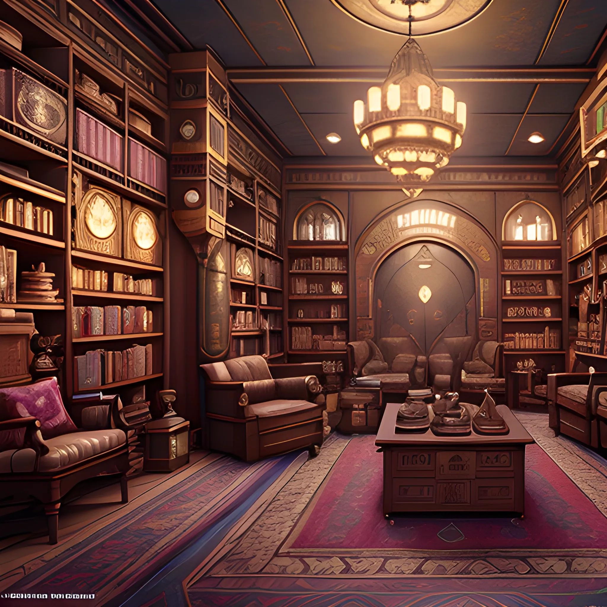 masterpiece, steampunk Middle eastern treasure trove,  in the style of the Grand Budapest Hotel, film quality, unreal engine, matte, award-winning, beautiful studio Darklight