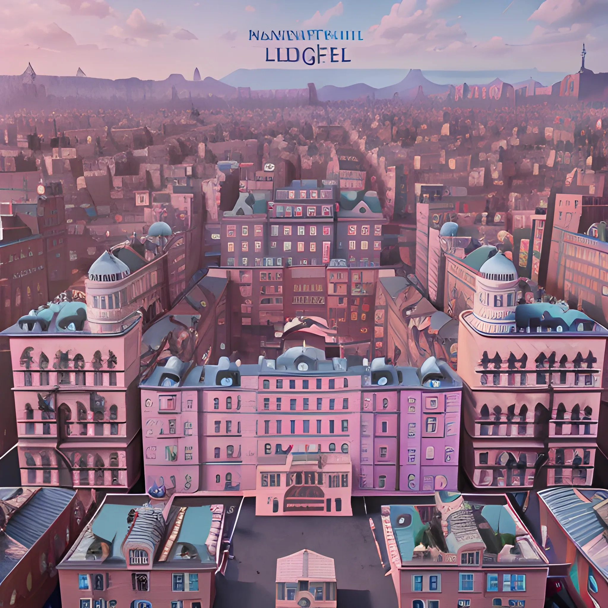 masterpiece, bird's eye view of Middle eastern Harlem, in the style of the Grand Budapest Hotel, film quality, unreal engine, matte, award-winning, beautiful studio Darklight