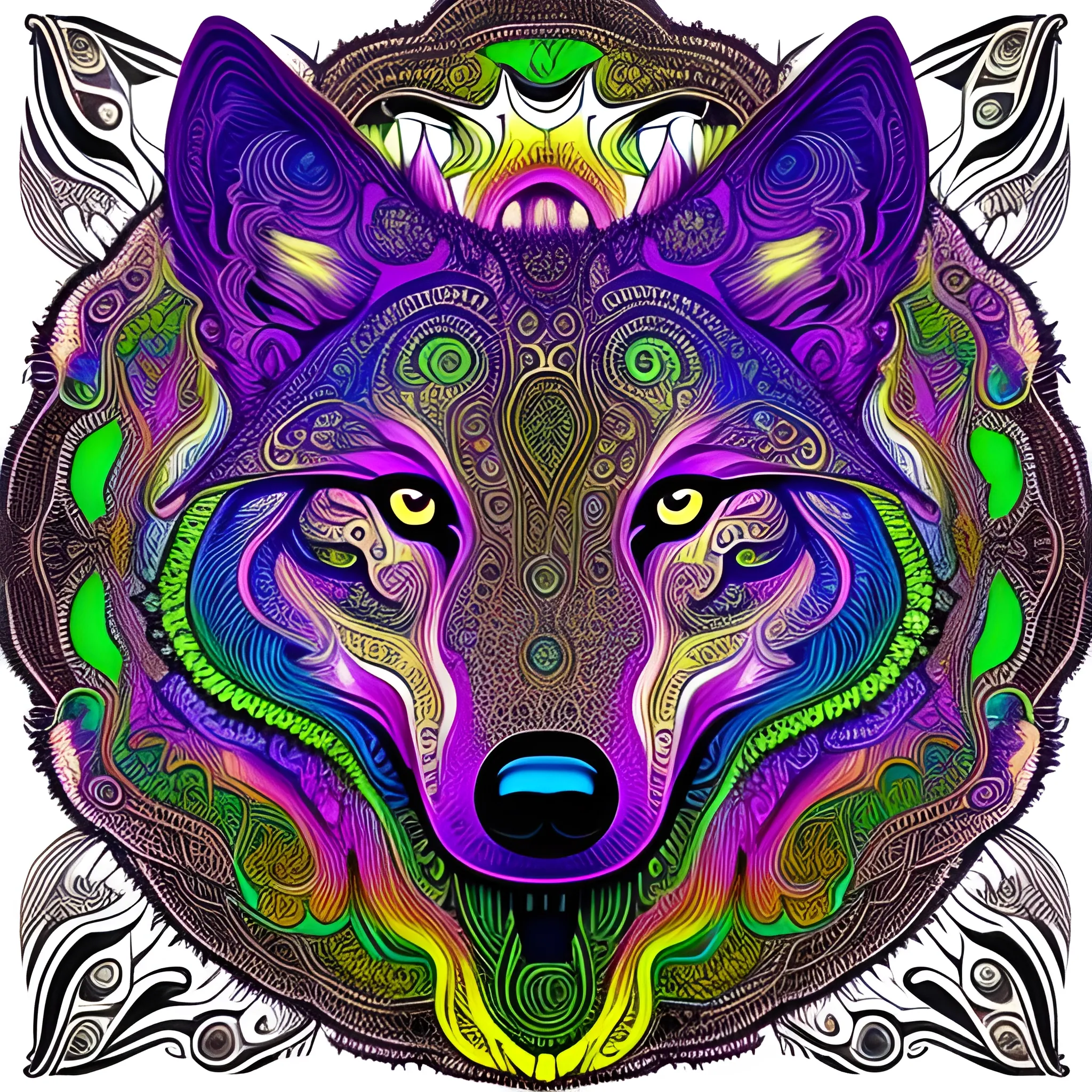 psychedelic organic wolf ayahuasca art, intricate, finely detailed