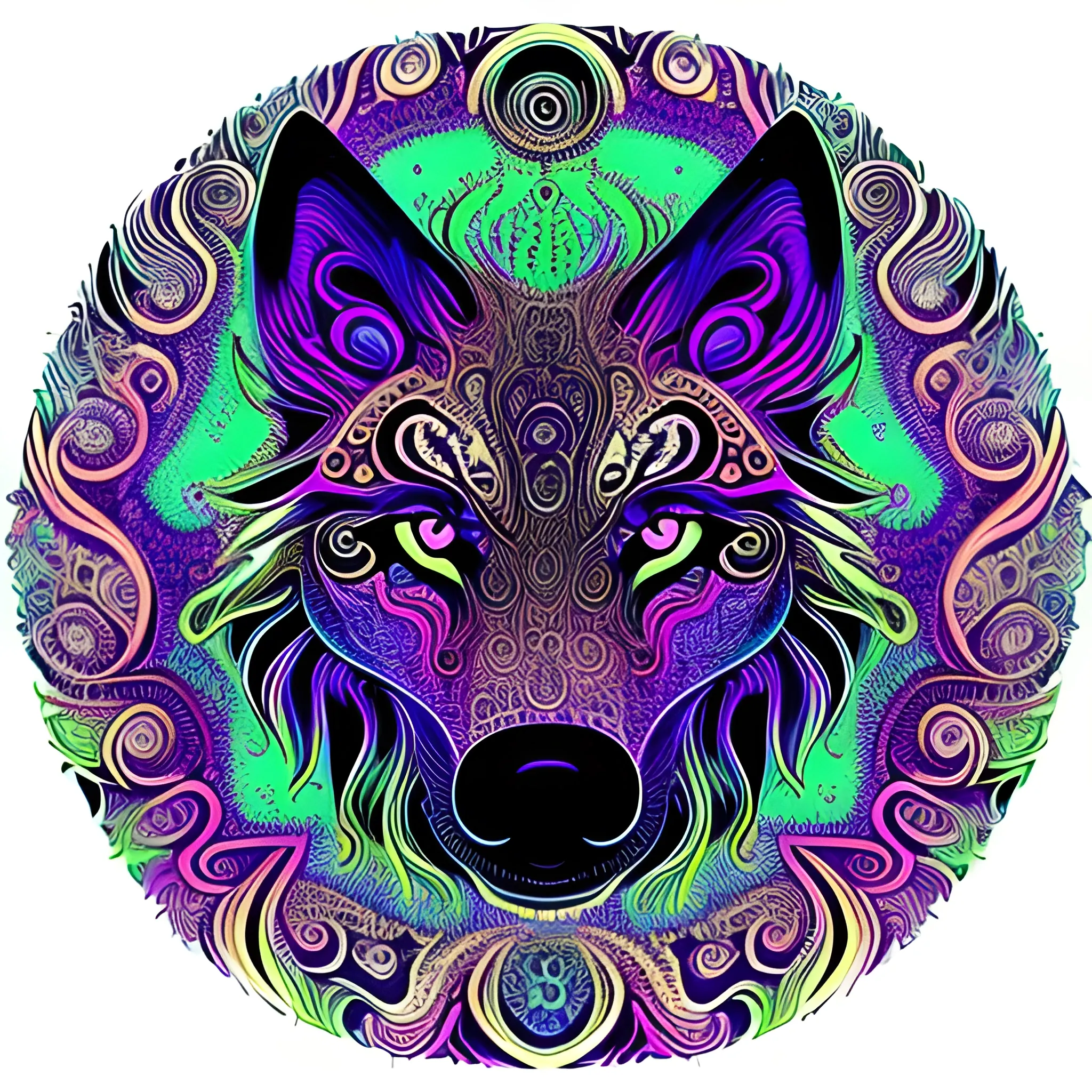 psychedelic organic wolf ayahuasca art, intricate, finely detailed