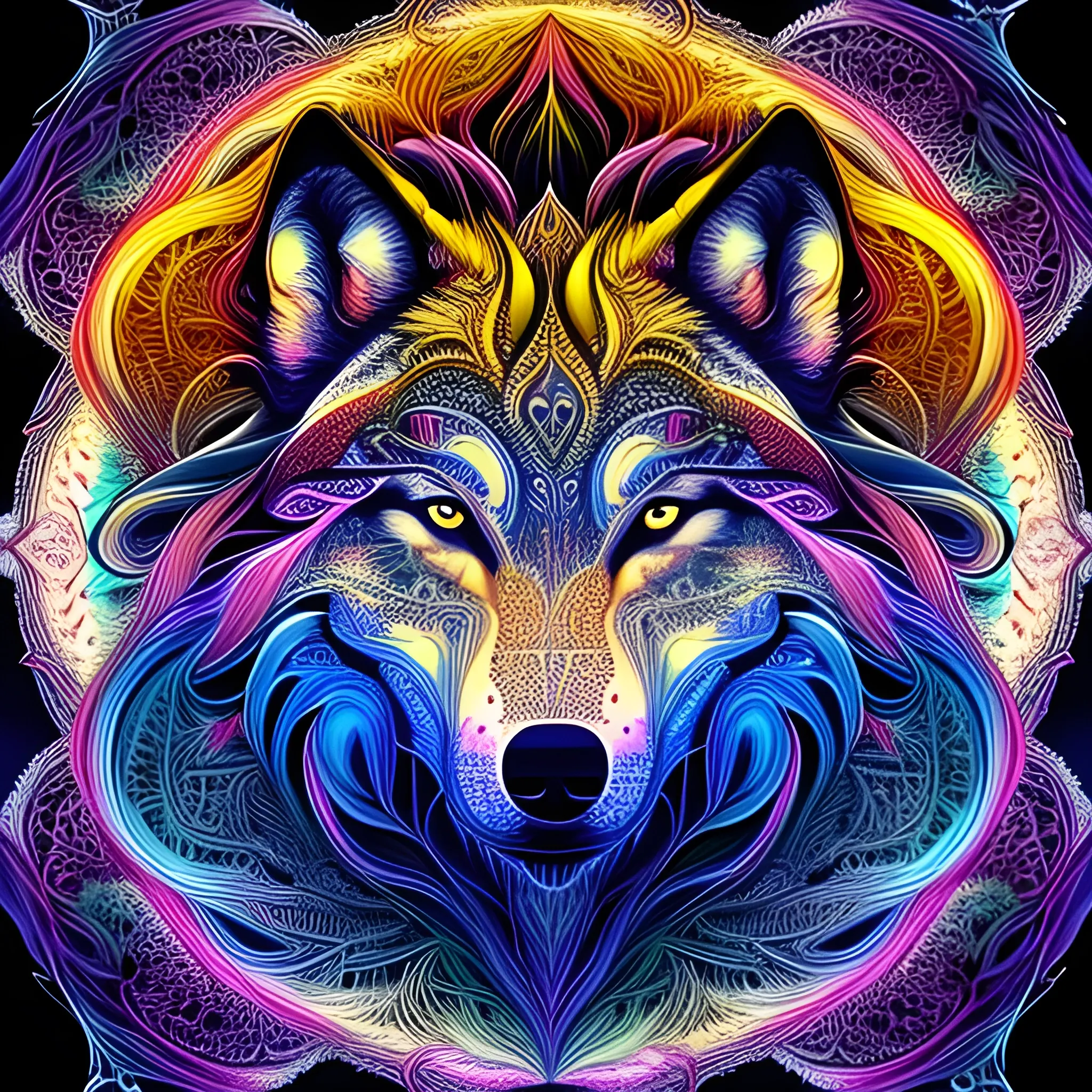 organic wolf under the full moon, ayahuasca art, intricated, viv ...