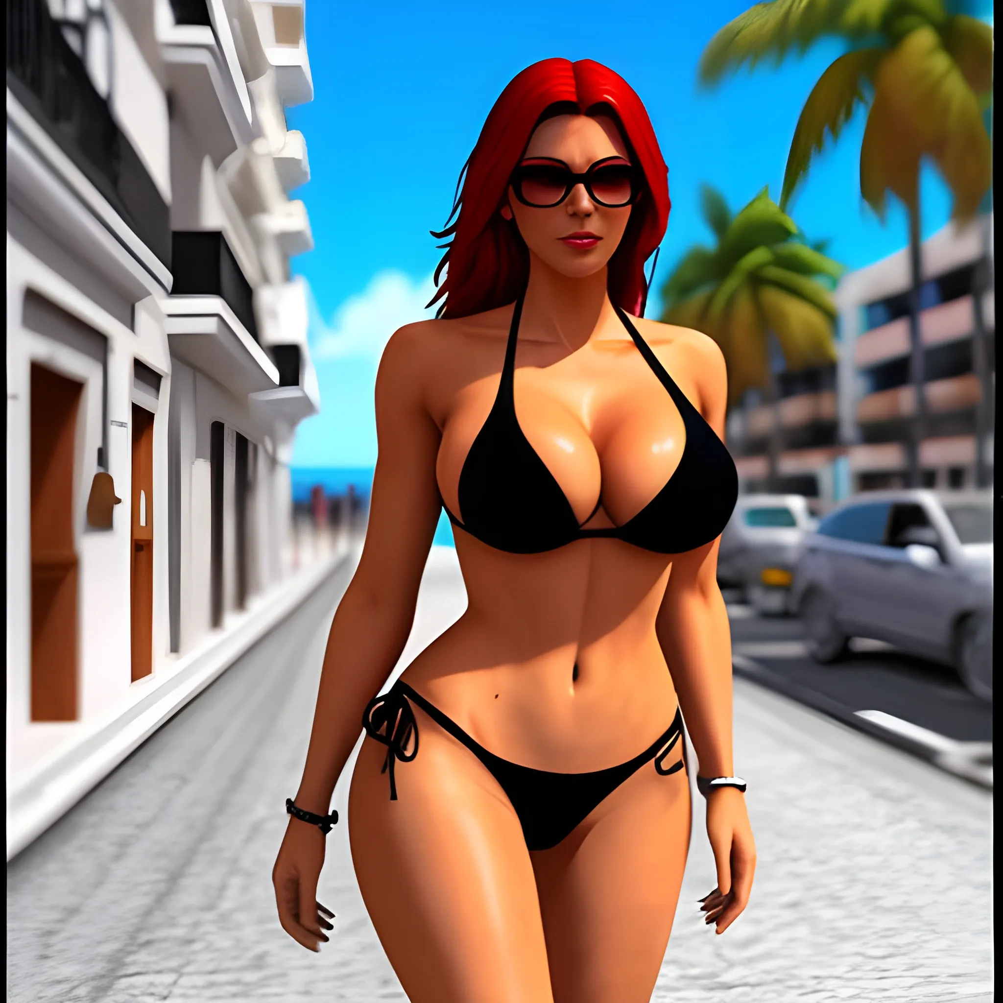 girl bikini en la calle, 3D