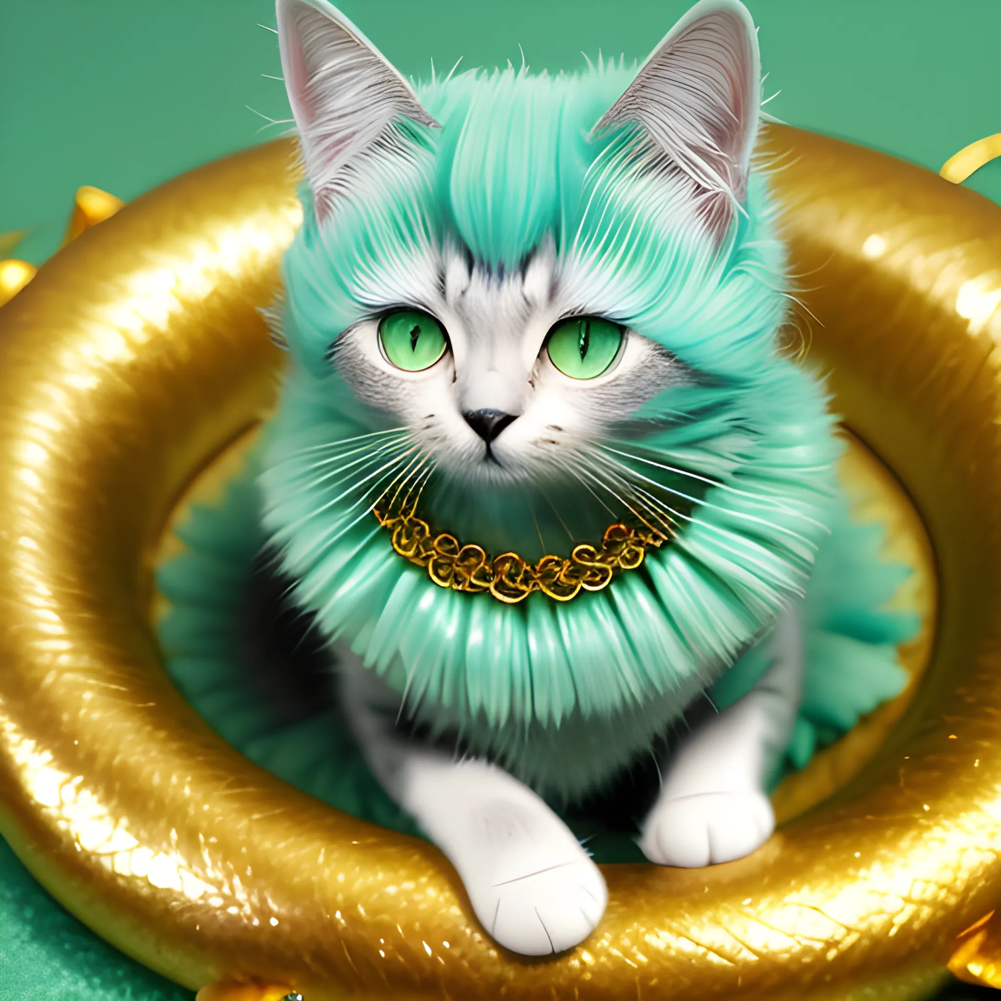  playful Tiffany cat named Kitcat. With her luxurious coat shimmering like spun gold and her eyes the color of emerald,, , Water Color