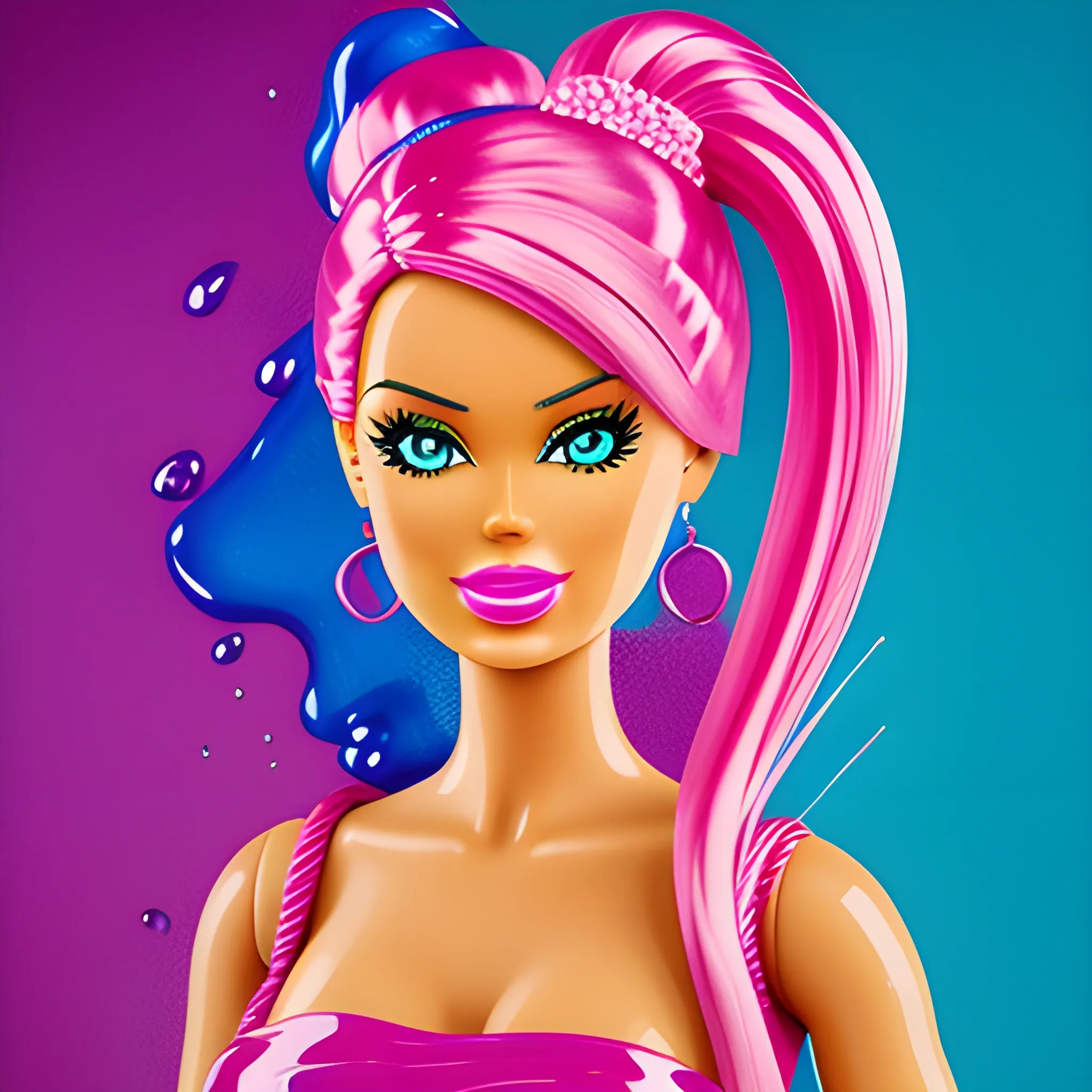 Barbie, viscous colored liquid portrait
, Cartoon