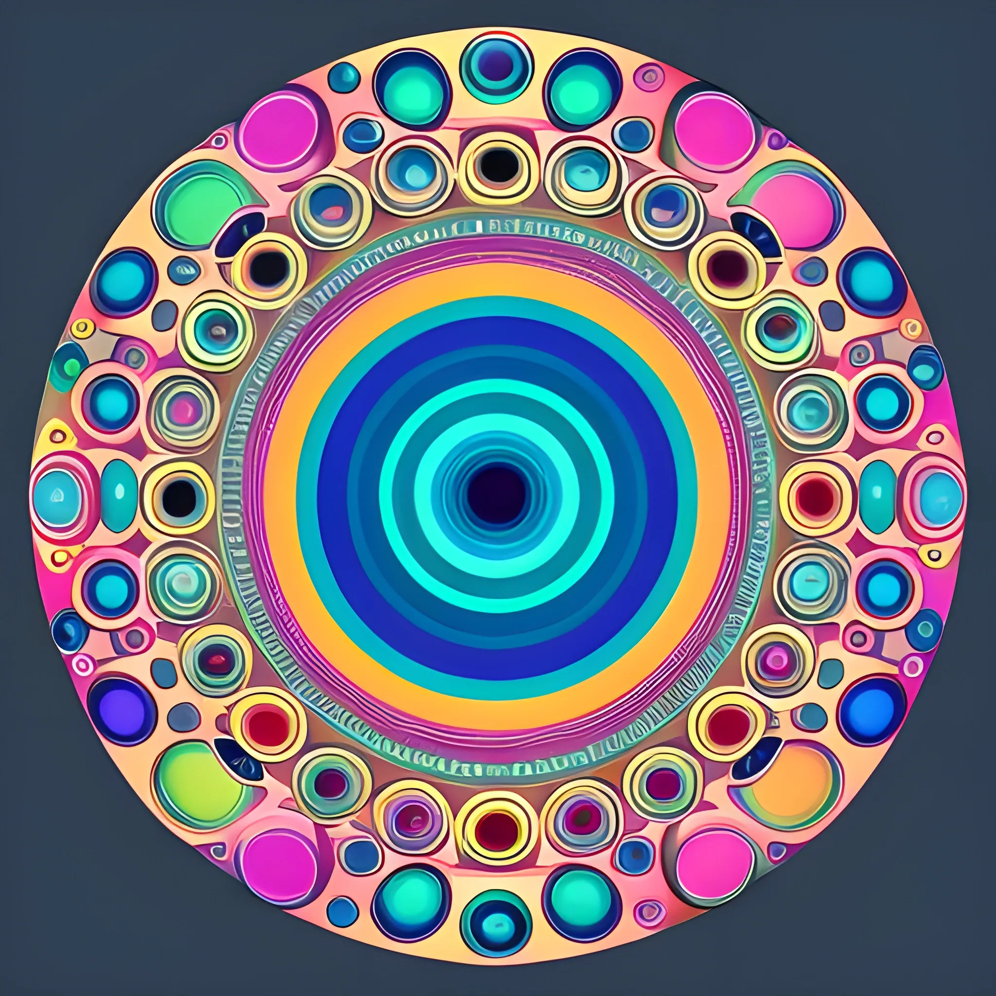 lot of circles = 360°  + 90°  = °  , lot of colors , 3D