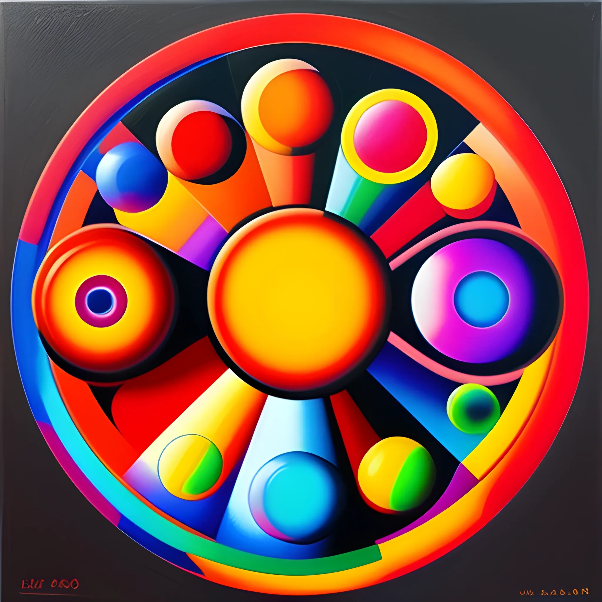 lot of circles = 7200°  + 180°  = °  , lot of colors , Oil Painting, 3D