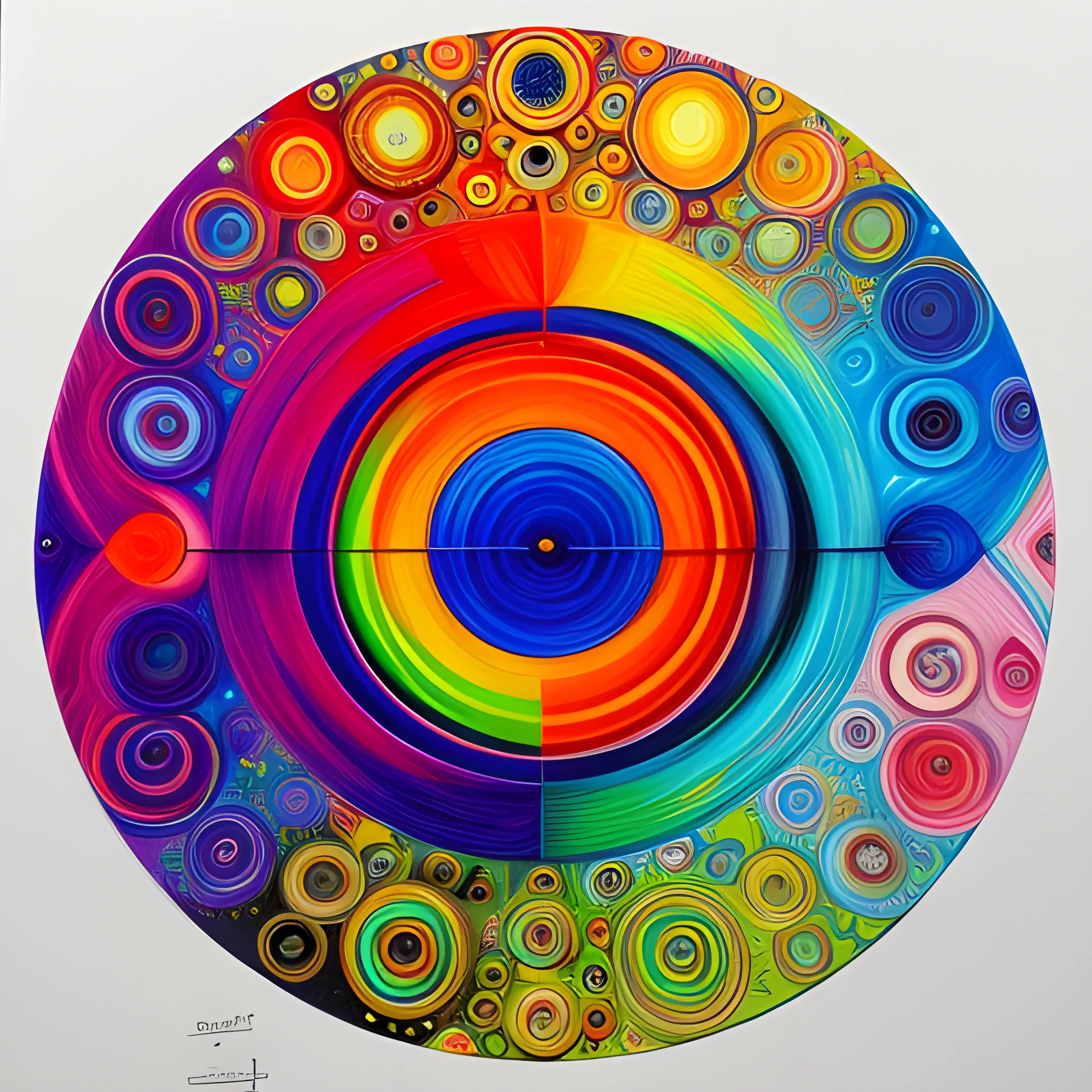 lot of circles = 7200°  + 180°  = °  , lot of colors , Oil Painting, 3D, Trippy, Pencil Sketch