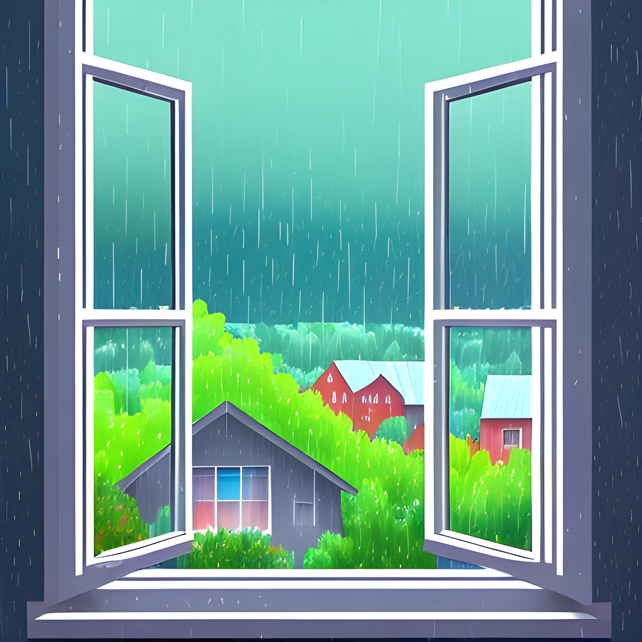 illustration of rainy day looking out of large window in digital ...