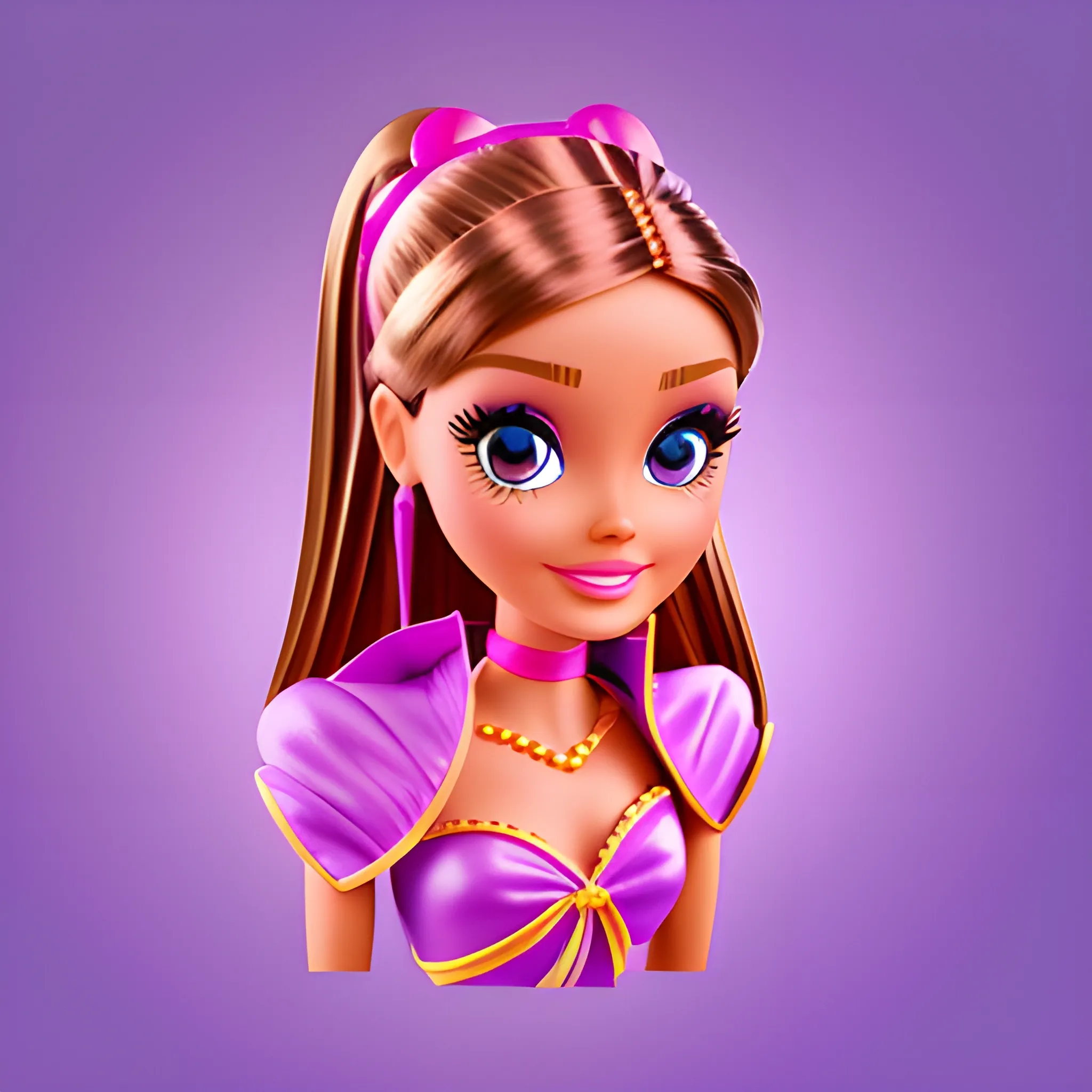 Cute barbie, Aladdin, happy, positive attitude, affectionate big violet eyes, brown eyes and brown hair, Barbie, pop art, barbie vector, barbie fantasy, concept art, 4k resolution, 

, Cartoon