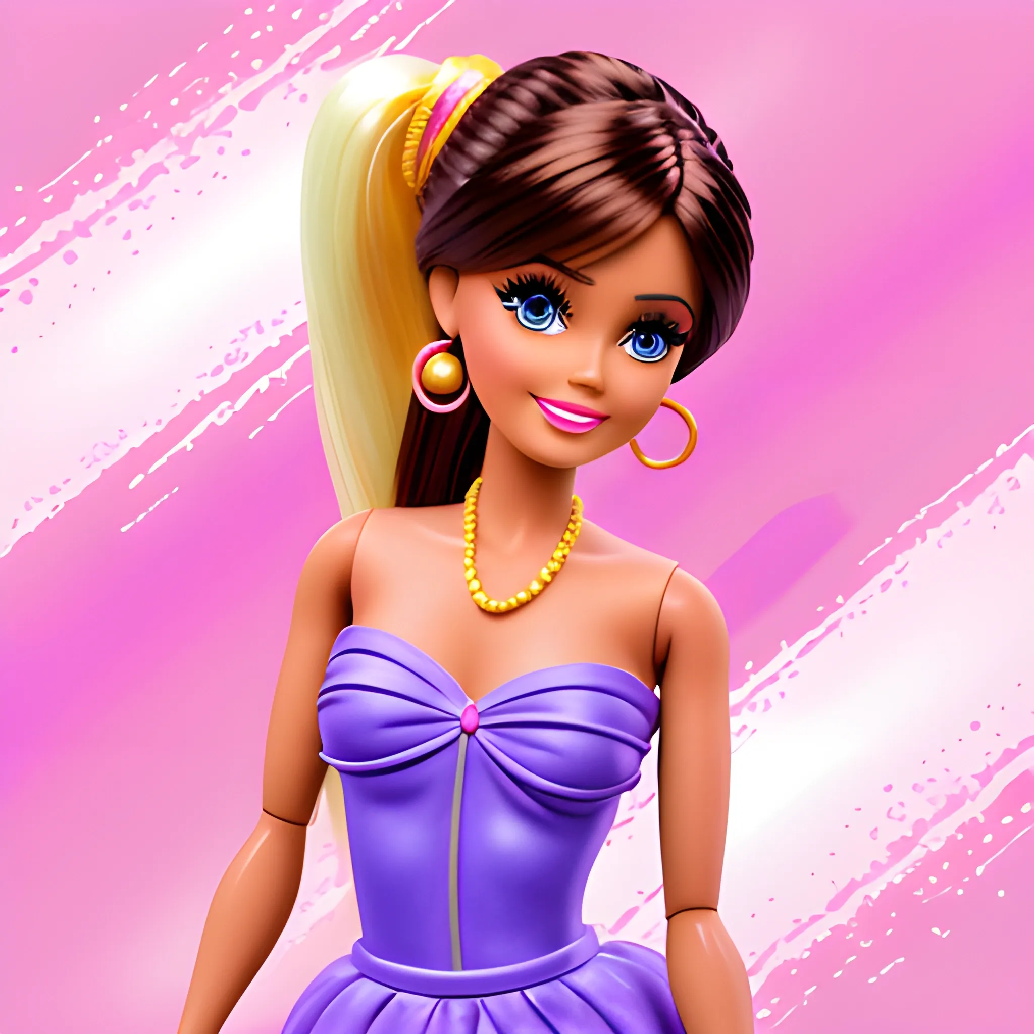 Cute barbie, Aladdin, happy, positive attitude, affectionate big violet eyes, brown eyes and brown hair, Barbie, pop art, barbie vector, barbie fantasy, concept art, 4k resolution, half body

, Water Color