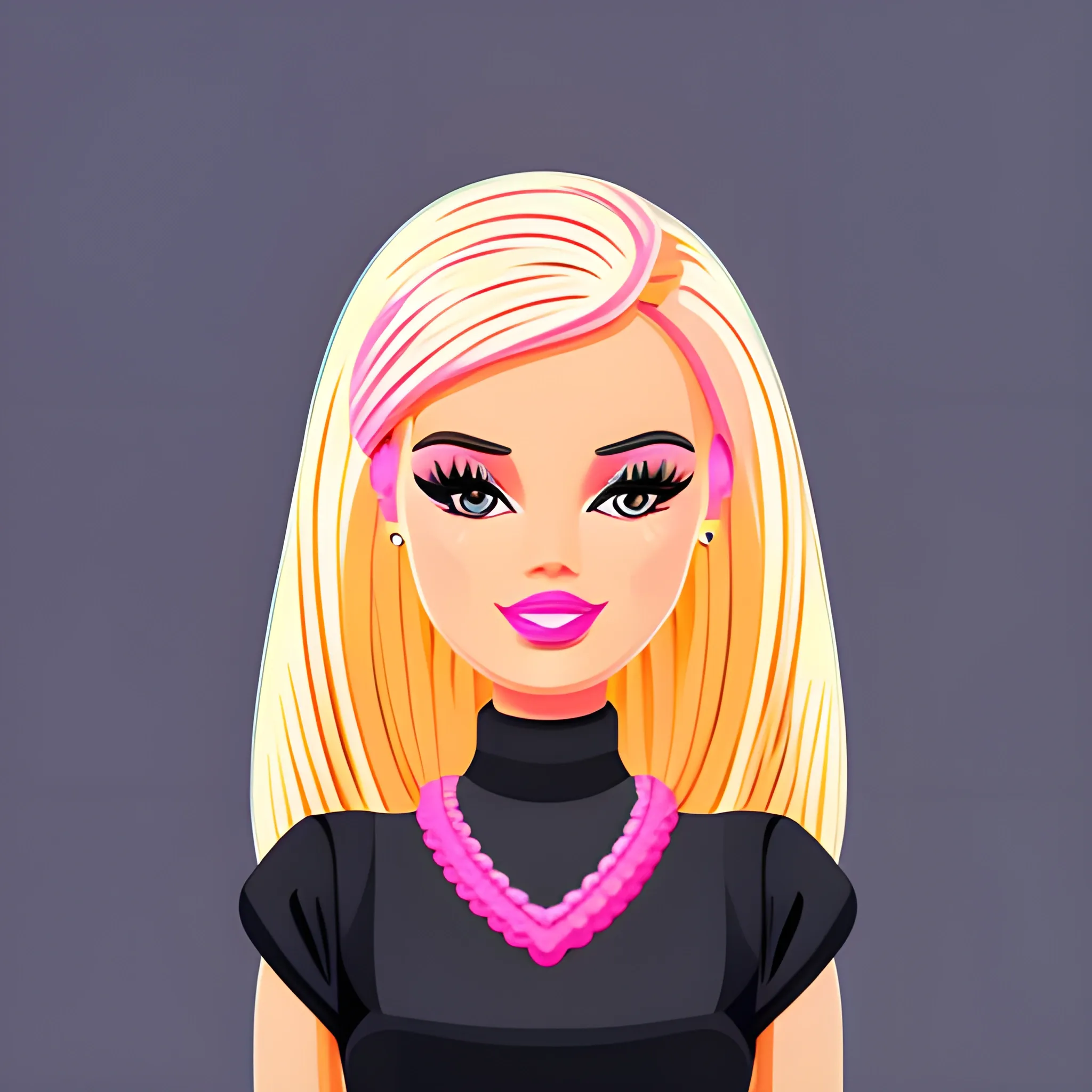 a barbie face, flat design, very detailed, clean, vector image, isometric, vibrant, vector, vintage, line art, black background, shadowless, 4k, heart background 