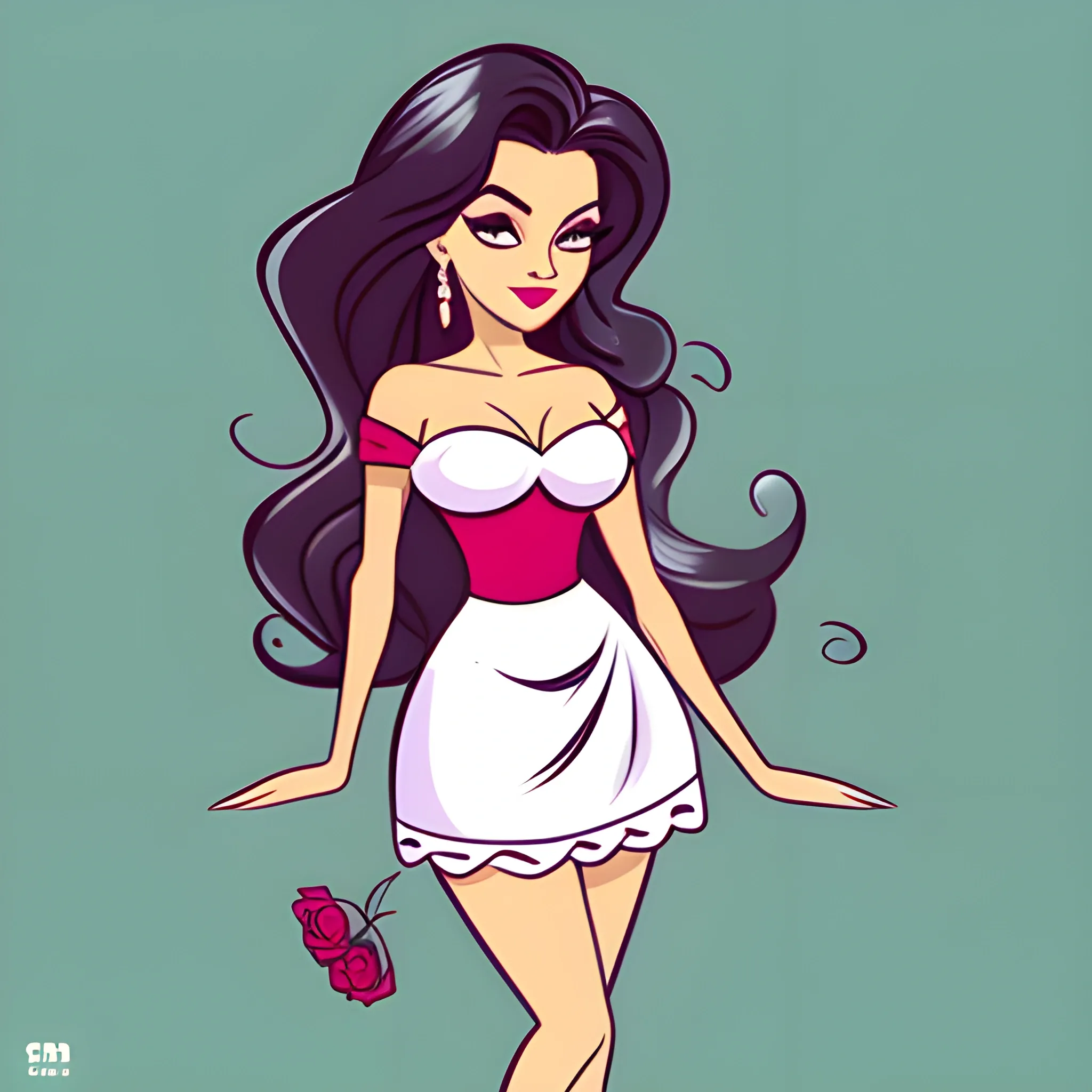  mulher bonita pele branca cabelo ruivo, roupa elegante, Cartoon