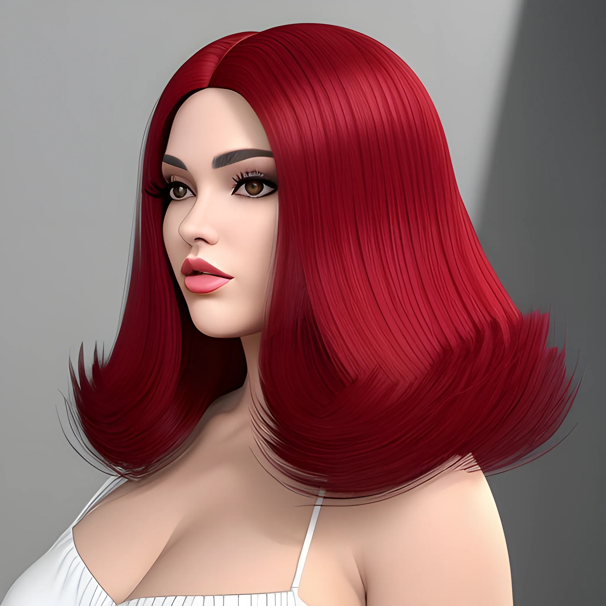  mulher bonita pele branca cabelo vermelho long bob curto, roupa elegante, , 3D, plus size, corpo inteiro