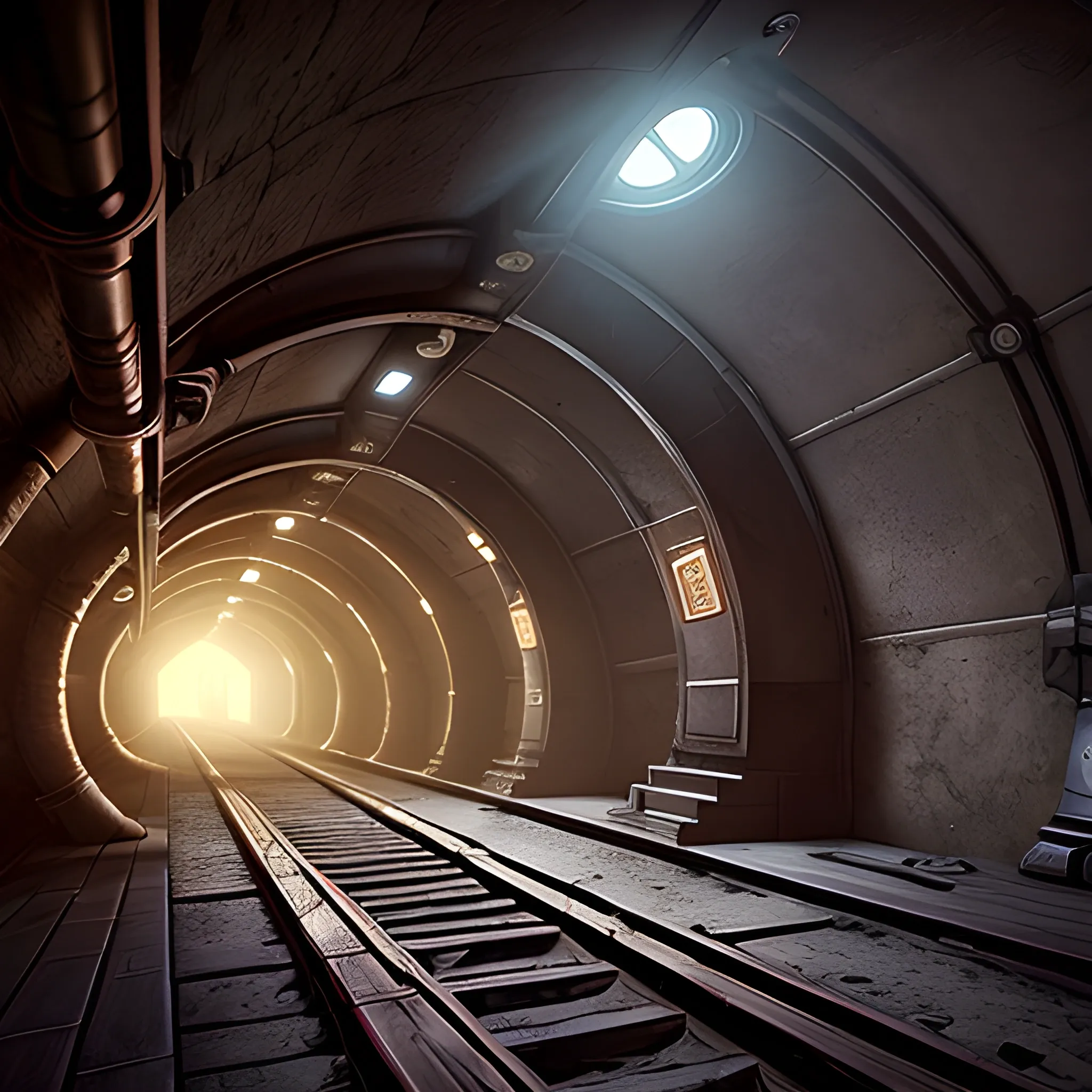 masterpiece, steampunk underground tunnel, no man's land, film quality, unreal engine, matte, award-winning, beautiful studio Darklight