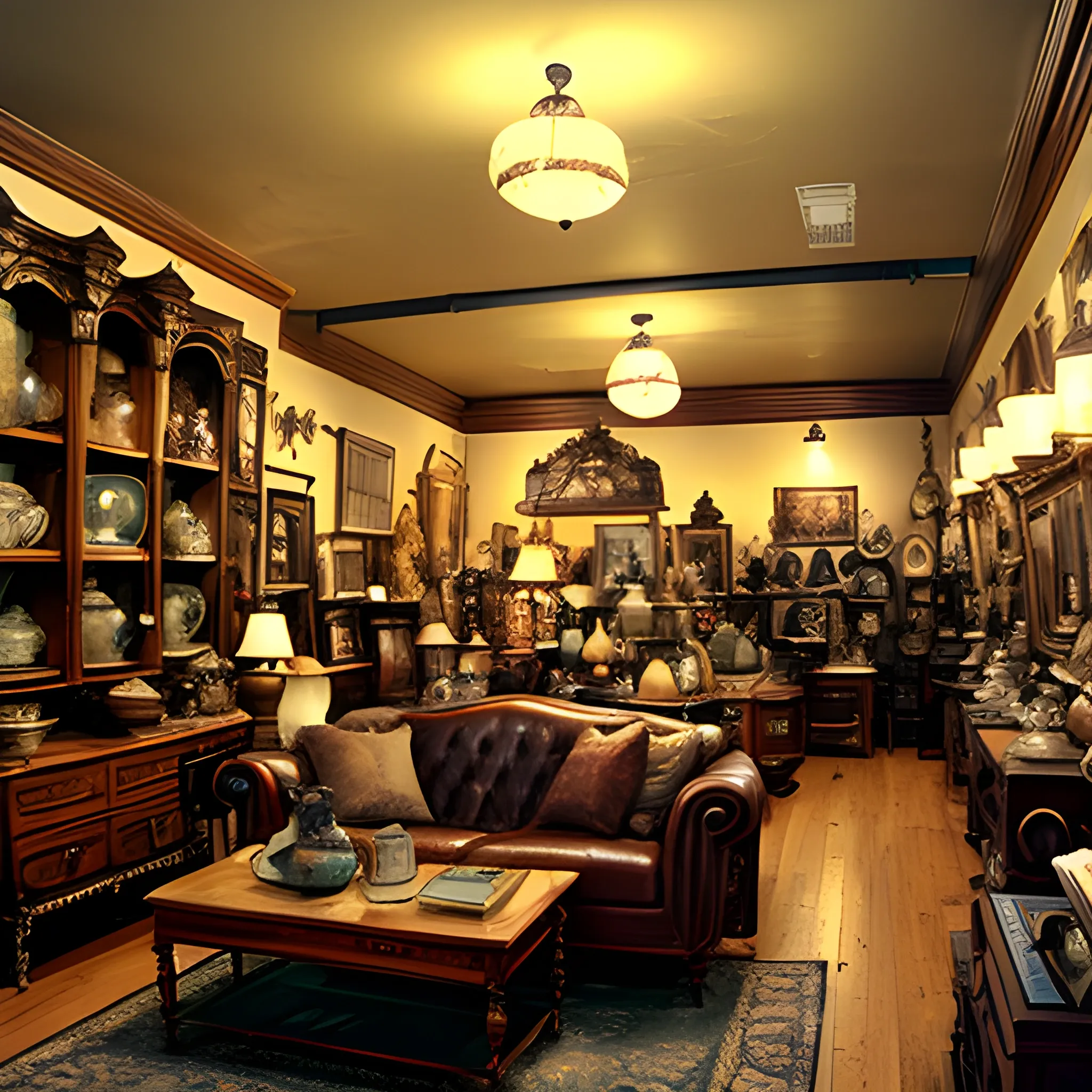 upscale antique 
store, cinematic quality