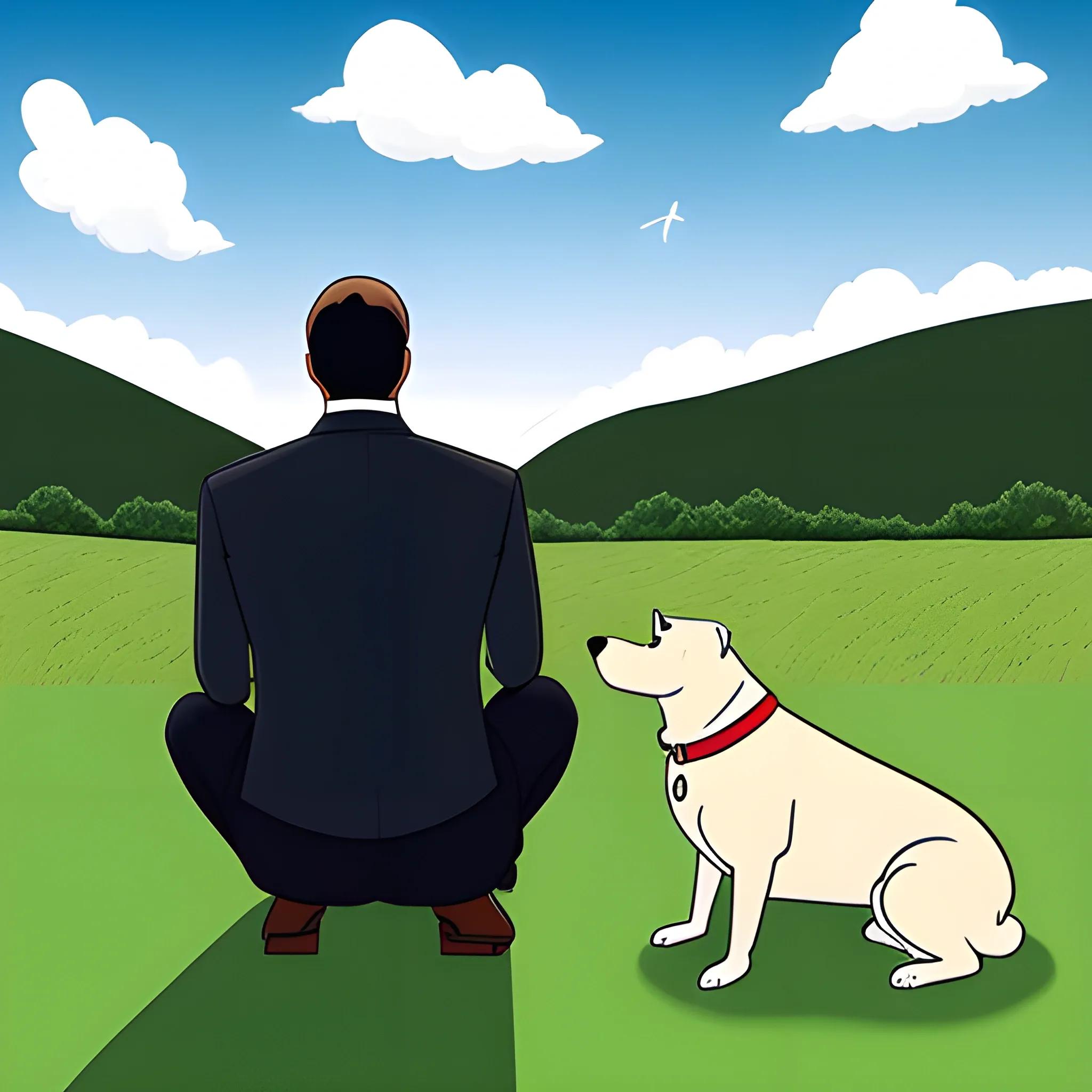 a boy with a dog looking at the sky, Cartoon