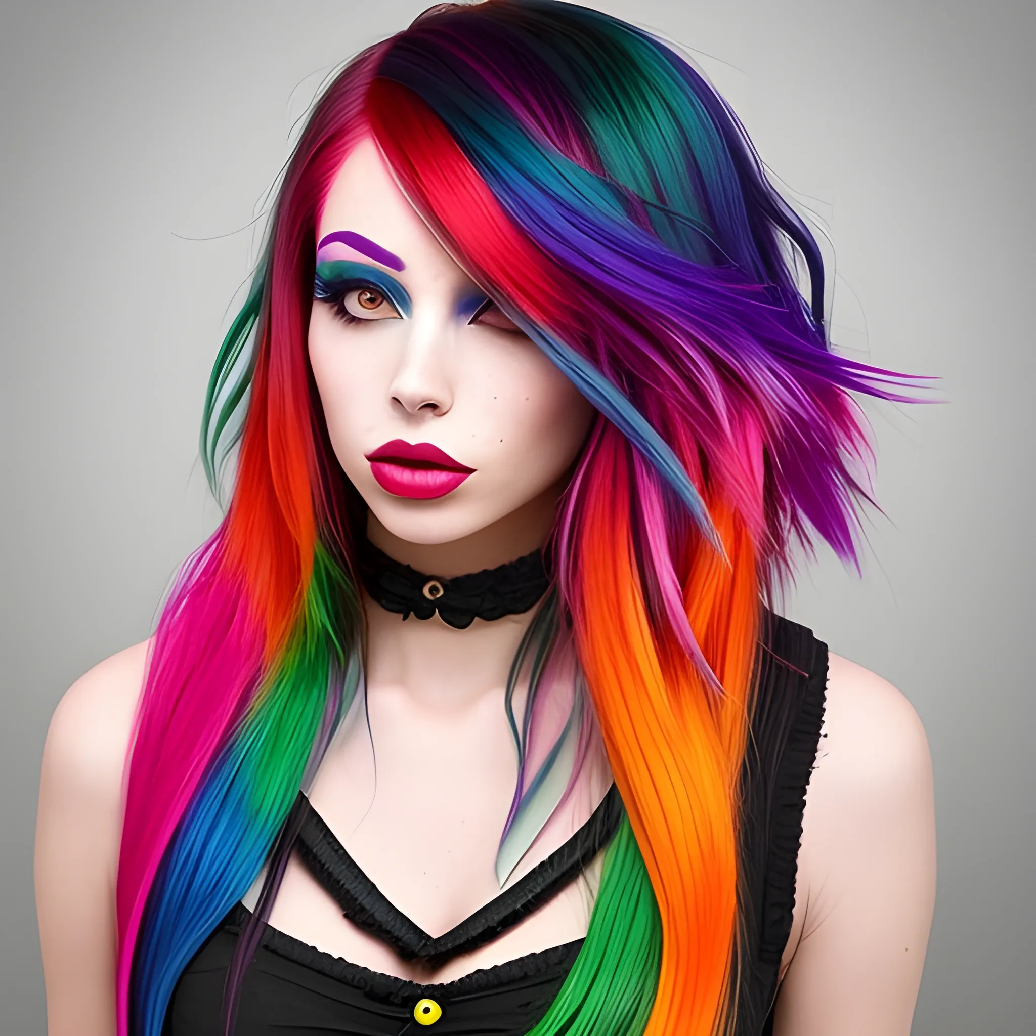 The very attractive woman is wearing multicolored hair, vibrant ...