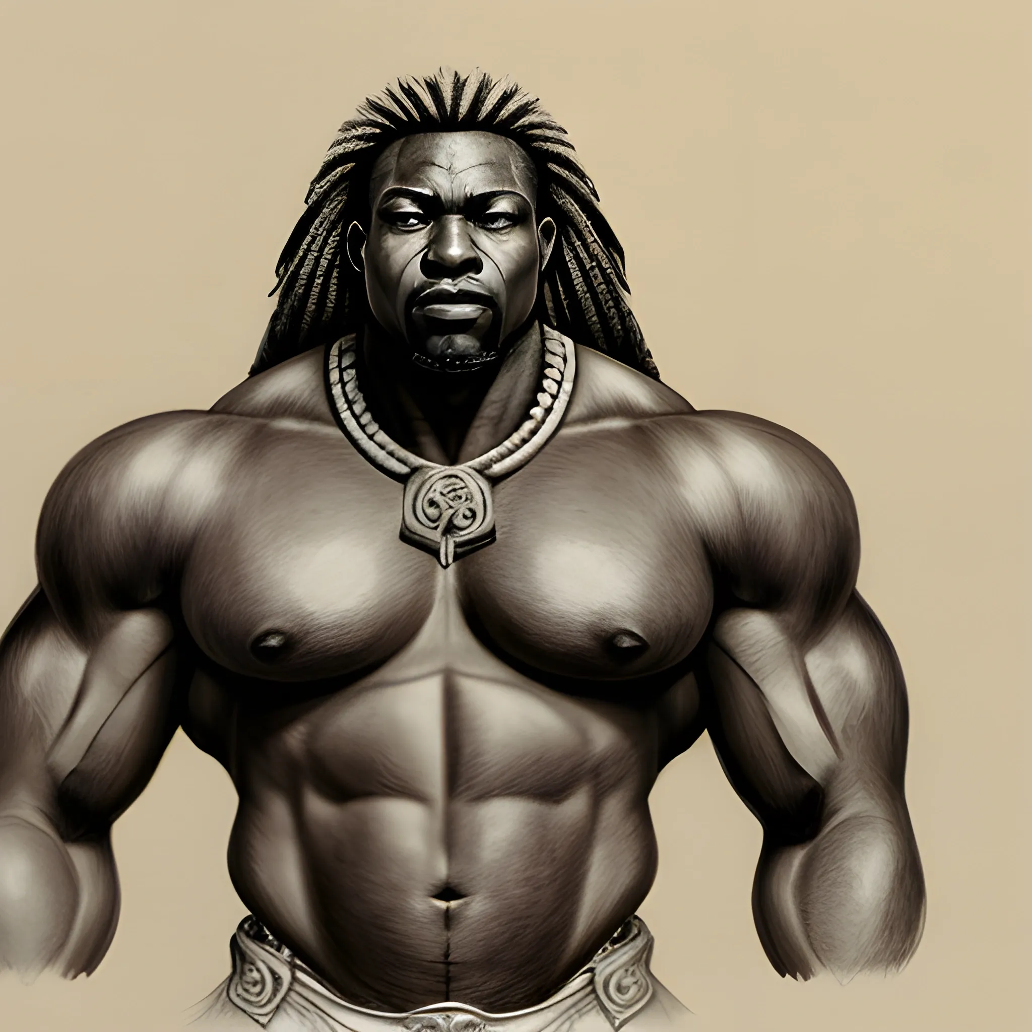 big muscular african warrior king, Pencil Sketch