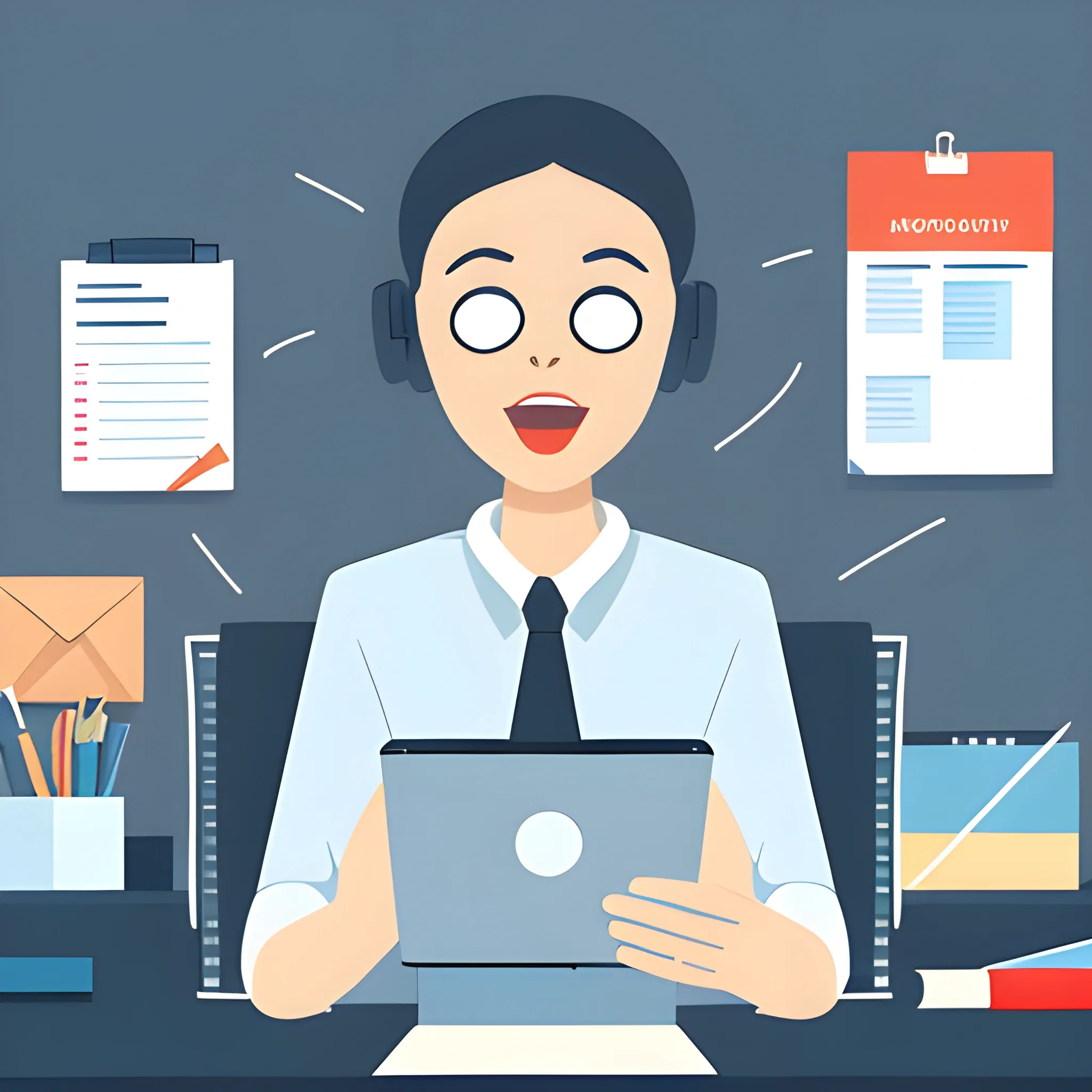 Illustrate a moment in a busy office where an AI-driven software is used to schedule meetings, manage emails, and organize tasks. Capture the relief on the realistic office worker's face. Please avoid showing any sense of job insecurity or fear of automation, but focus on the productivity increase and stress reduction.
