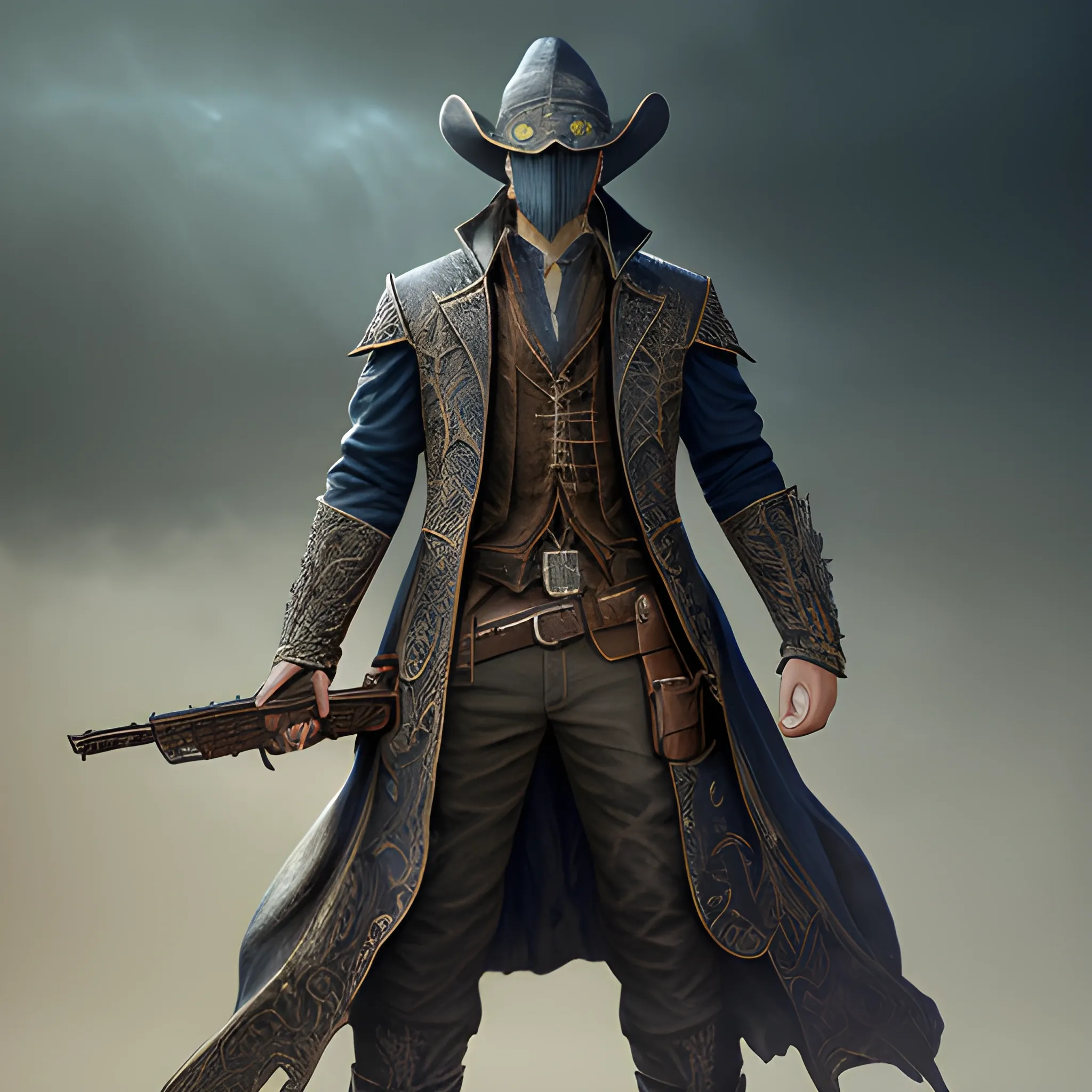 wizard, gunslinger, 8k, high resolution, high quality, photorealistic, hyperealistic, detailed, detailed matte painting, deep color, fantastical, intricate detail, splash screen, complementary colors, fantasy concept art, full body, mask, not covering eyes