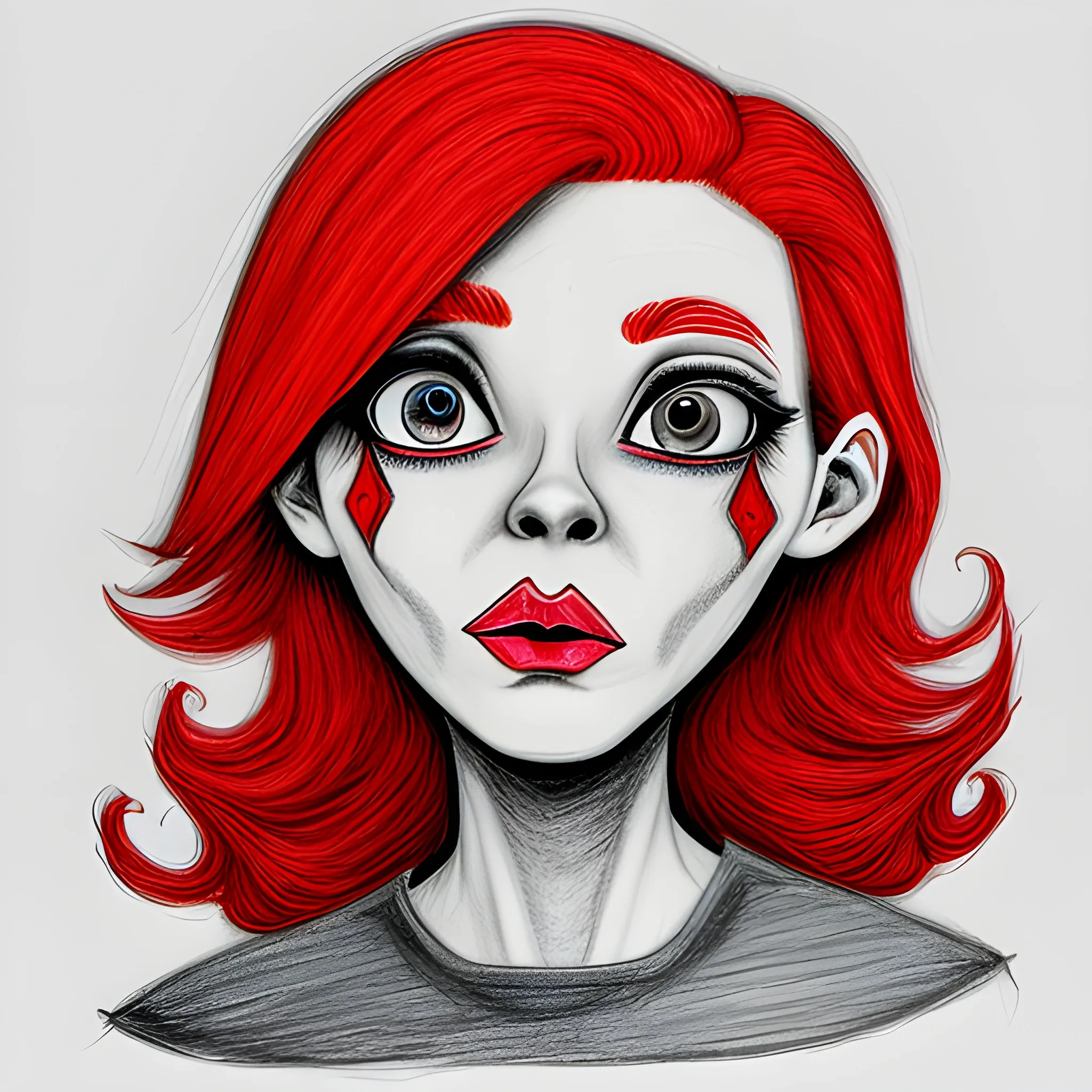 betifull wooman whith red hair, Cartoon, Trippy, Pencil Sketch