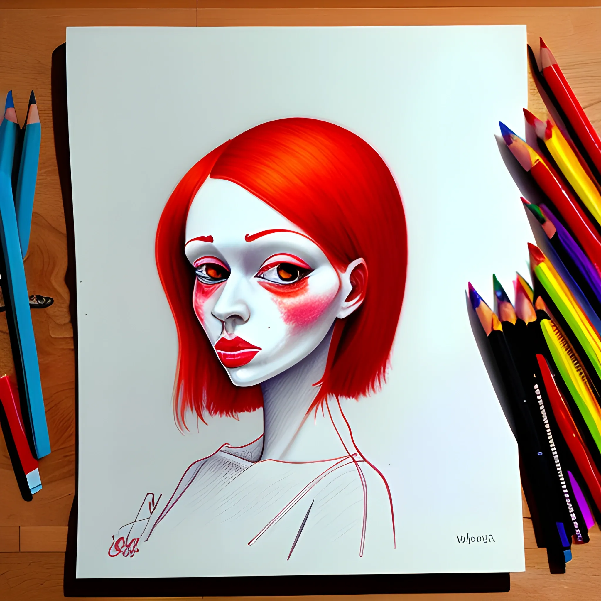 betifull wooman whith red hair, Cartoon, Trippy, Pencil Sketch, Oil Painting