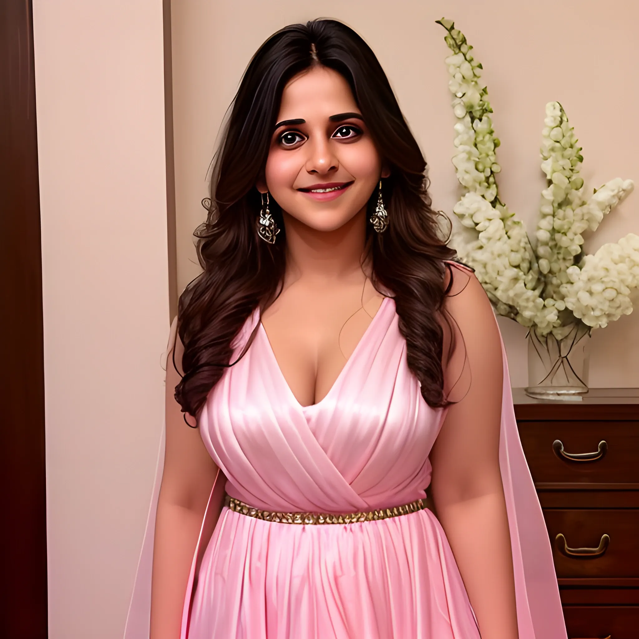 Thick Anjali Sharma
bigger thigh
 white muscular body
a stunningly beautiful princess dressed in a light night pink silk allur dress,flirty open eyes with cutest smile 
At night 