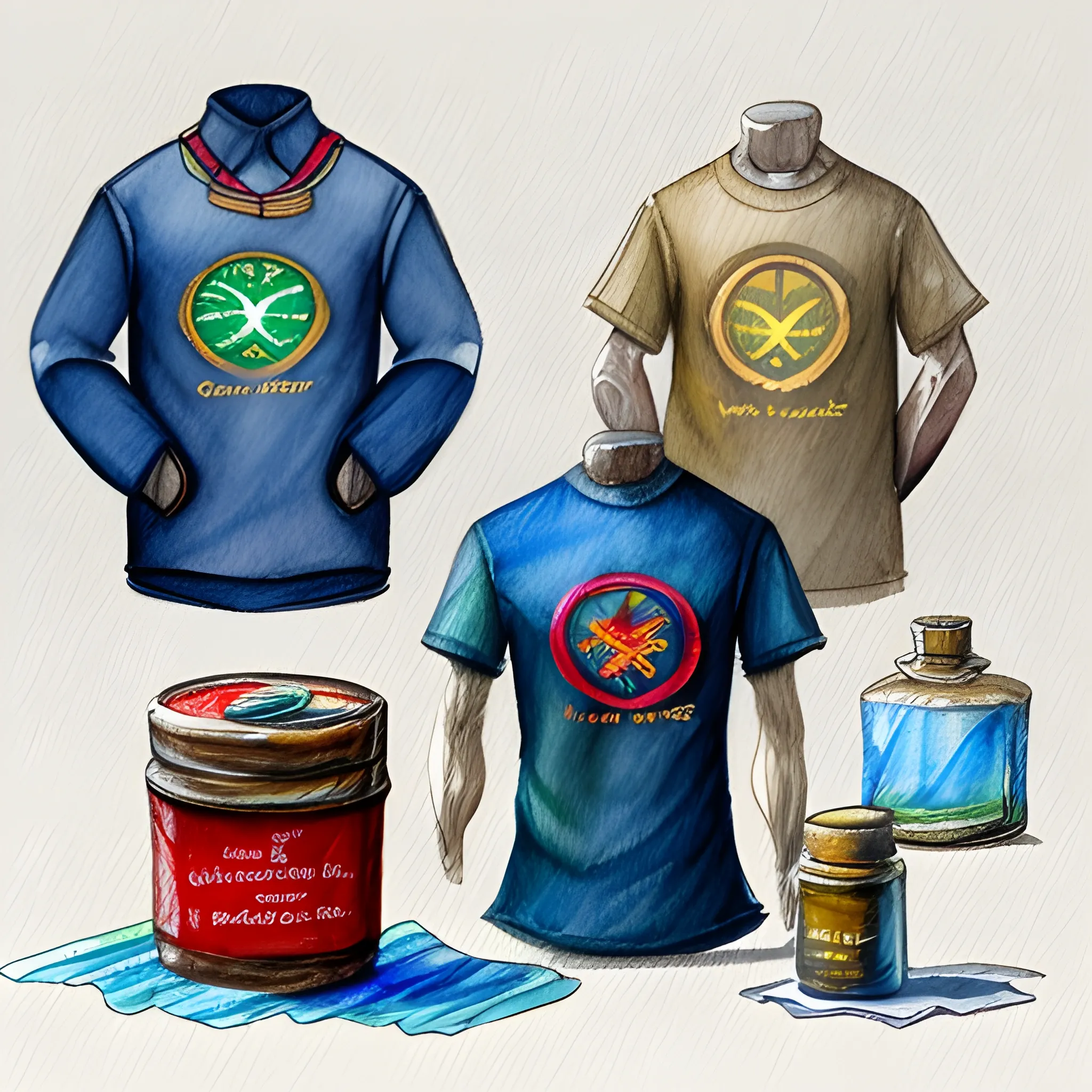 Clothes, Water Color, emblem, Oil Painting, Cartoon, 3D, Pencil Sketch, logo.