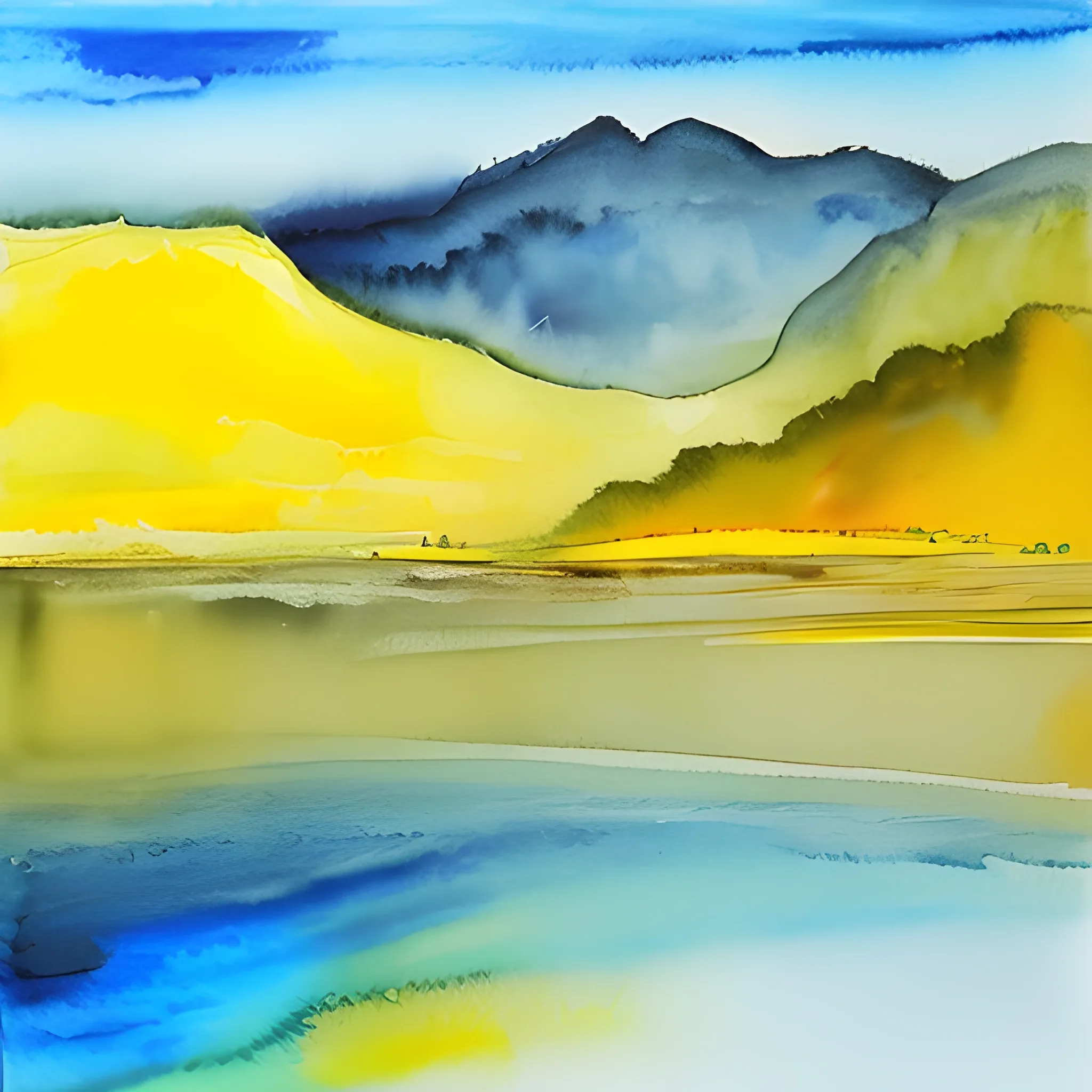 a realistic yellow landscape background  without any object, Water Color