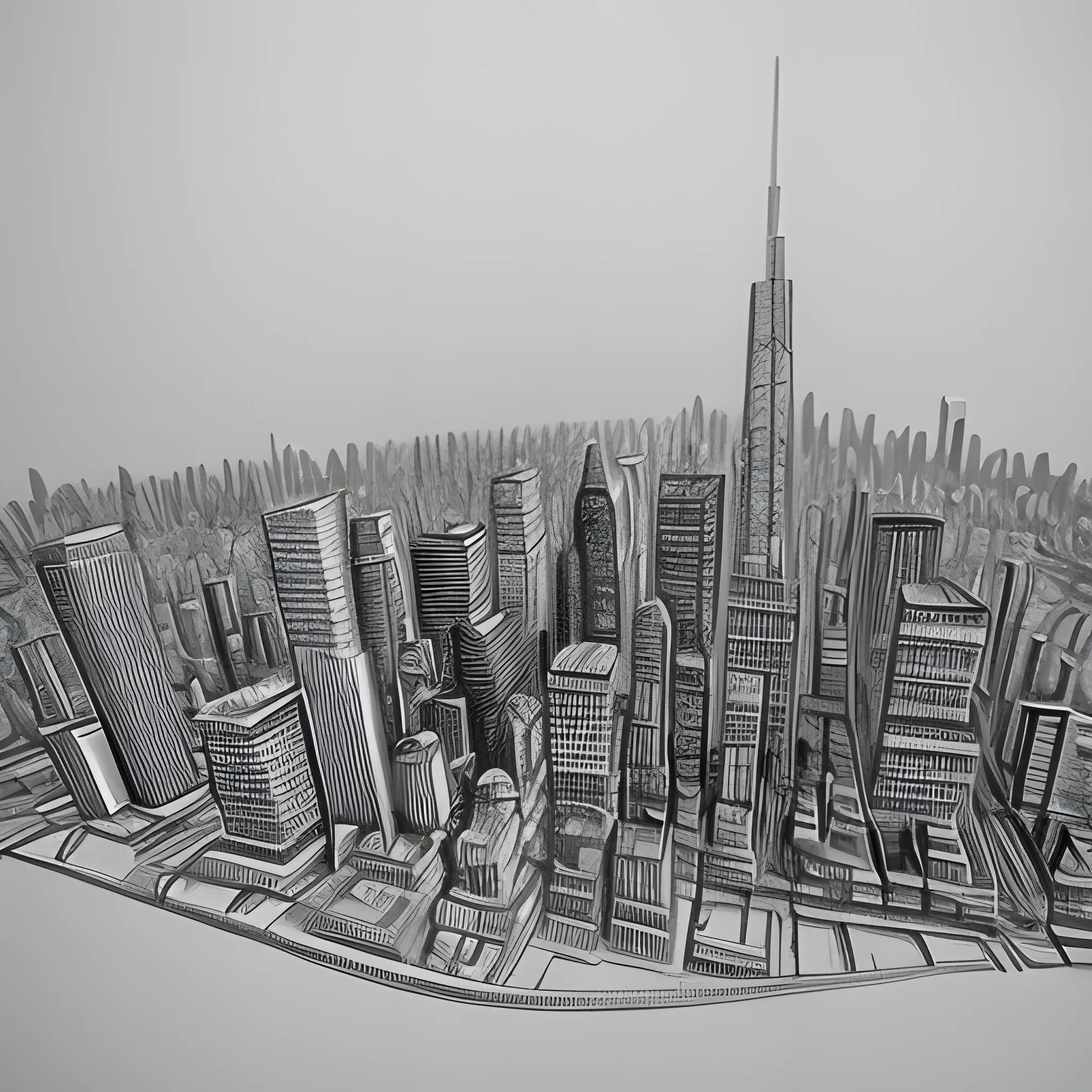 , Pencil Sketch, cities skyline, 3D