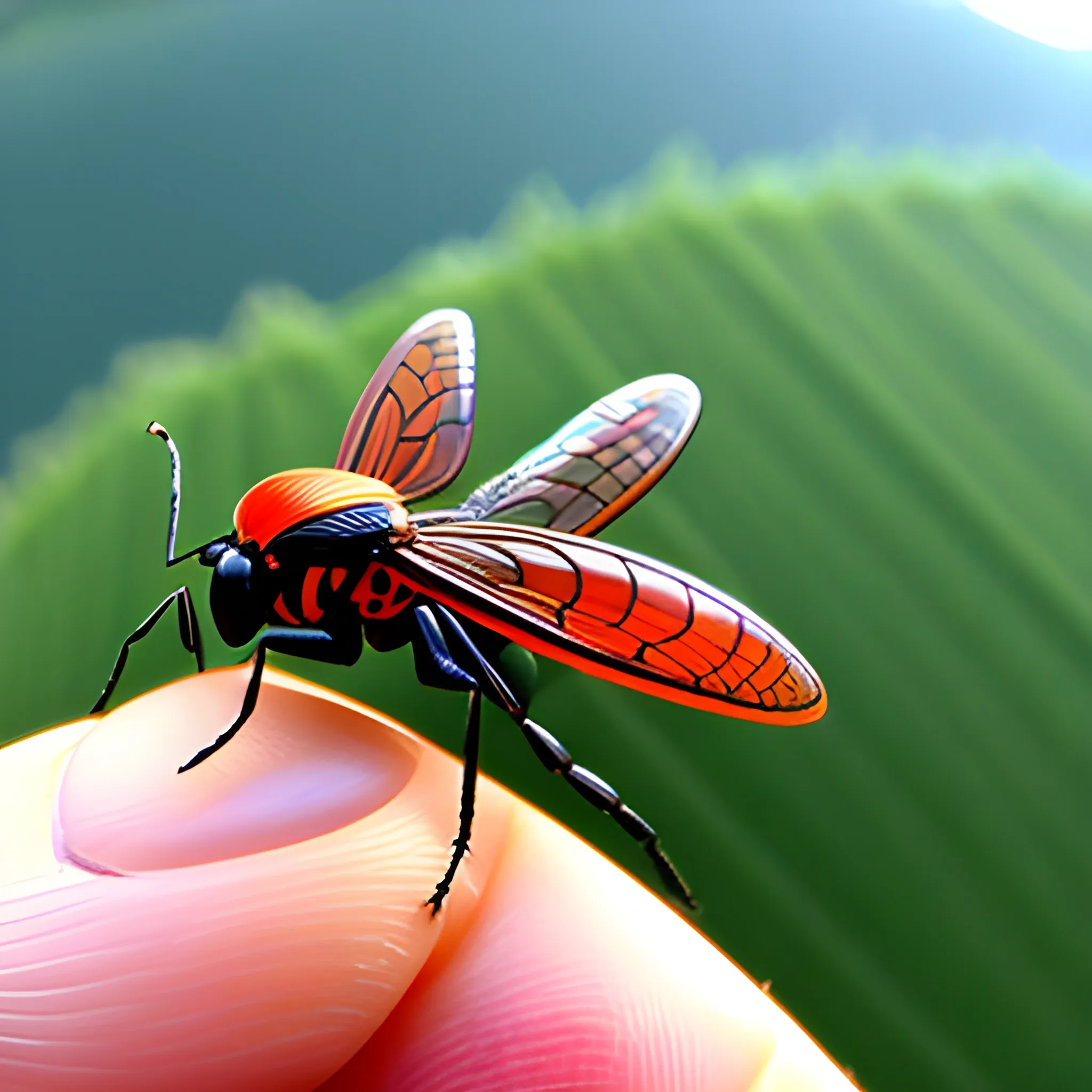 cartoo, girl, scene nature, insect, close up