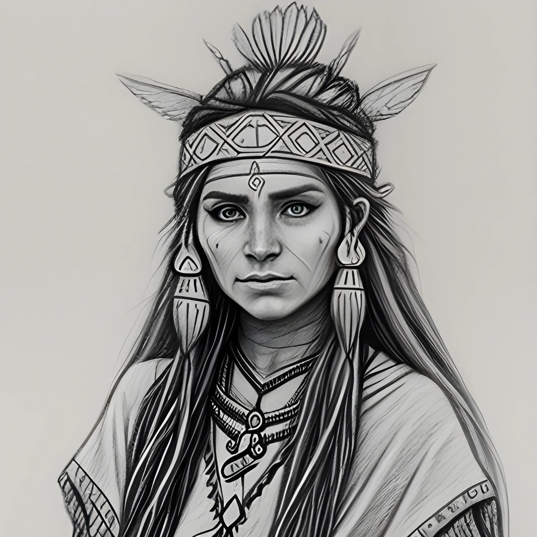 a beautiful wichi woman, Pencil Sketch