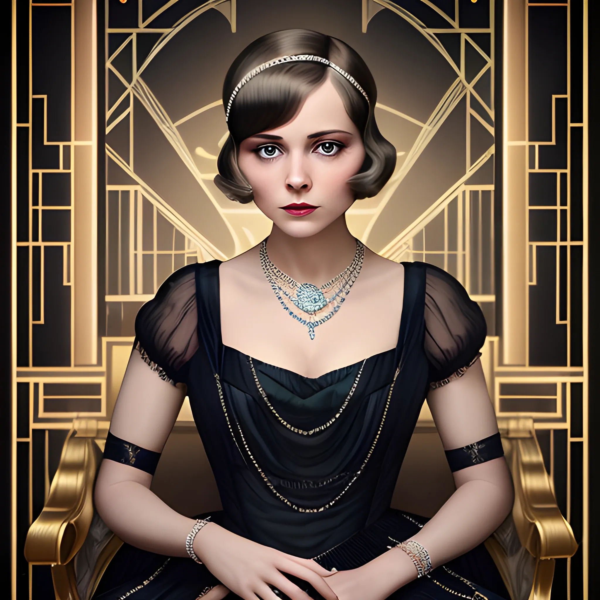 8k, Masterpiece, beautiful lady looking, in period costume, in the style of the Great Gatsby, studio Dark light, rim light, stunningly beautiful, matte, award-winning, cinematic quality, photorealism