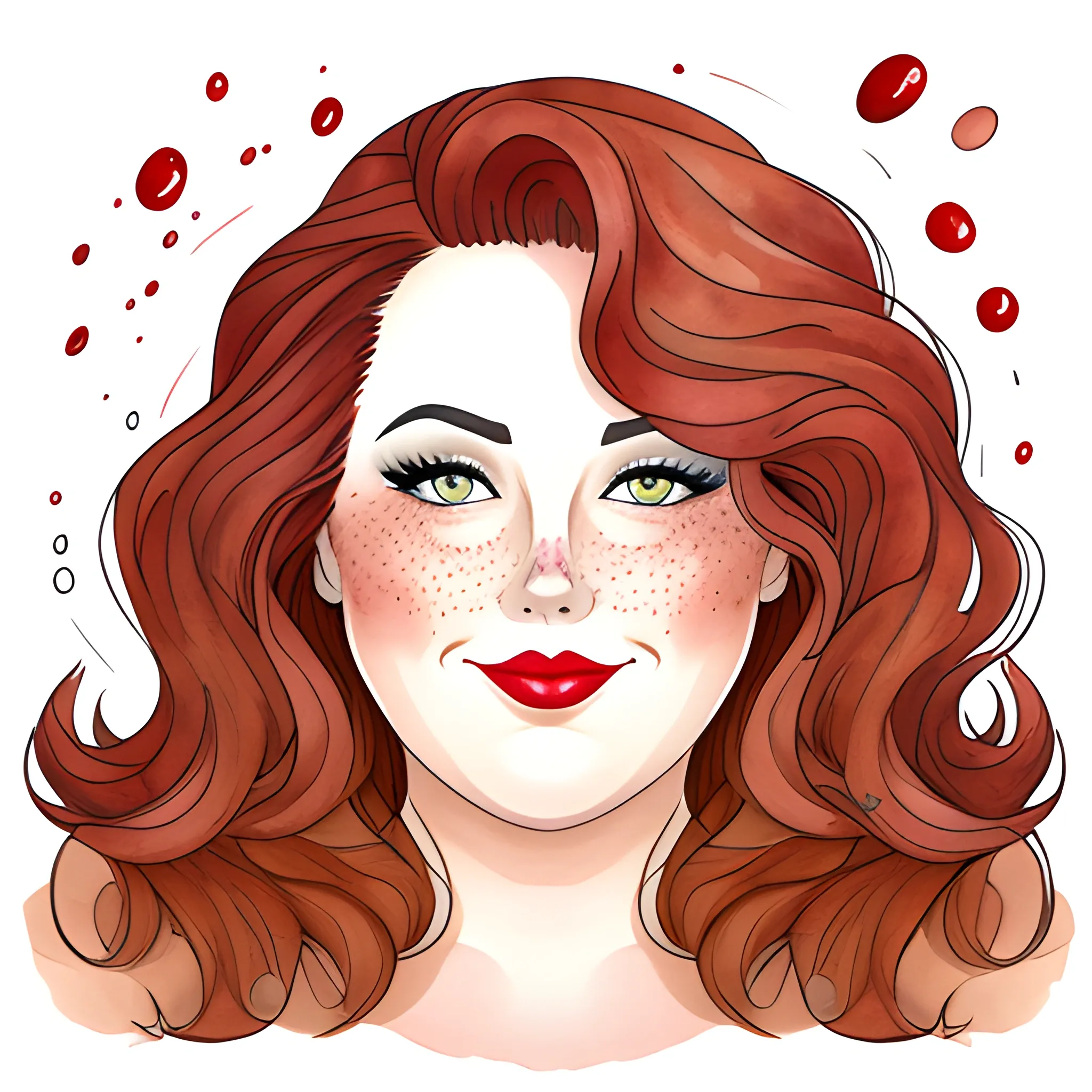 Chubby Girl With Wavy Hair Red Lips Brown Hair And Freckles C